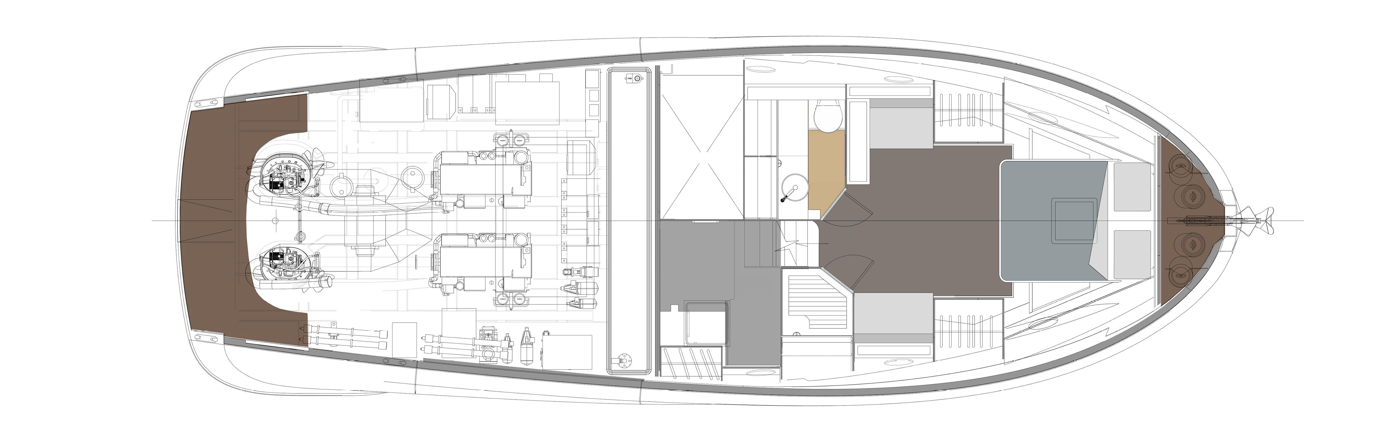 Top view layout of 2024 Solaris Power 48 Lobster yacht.