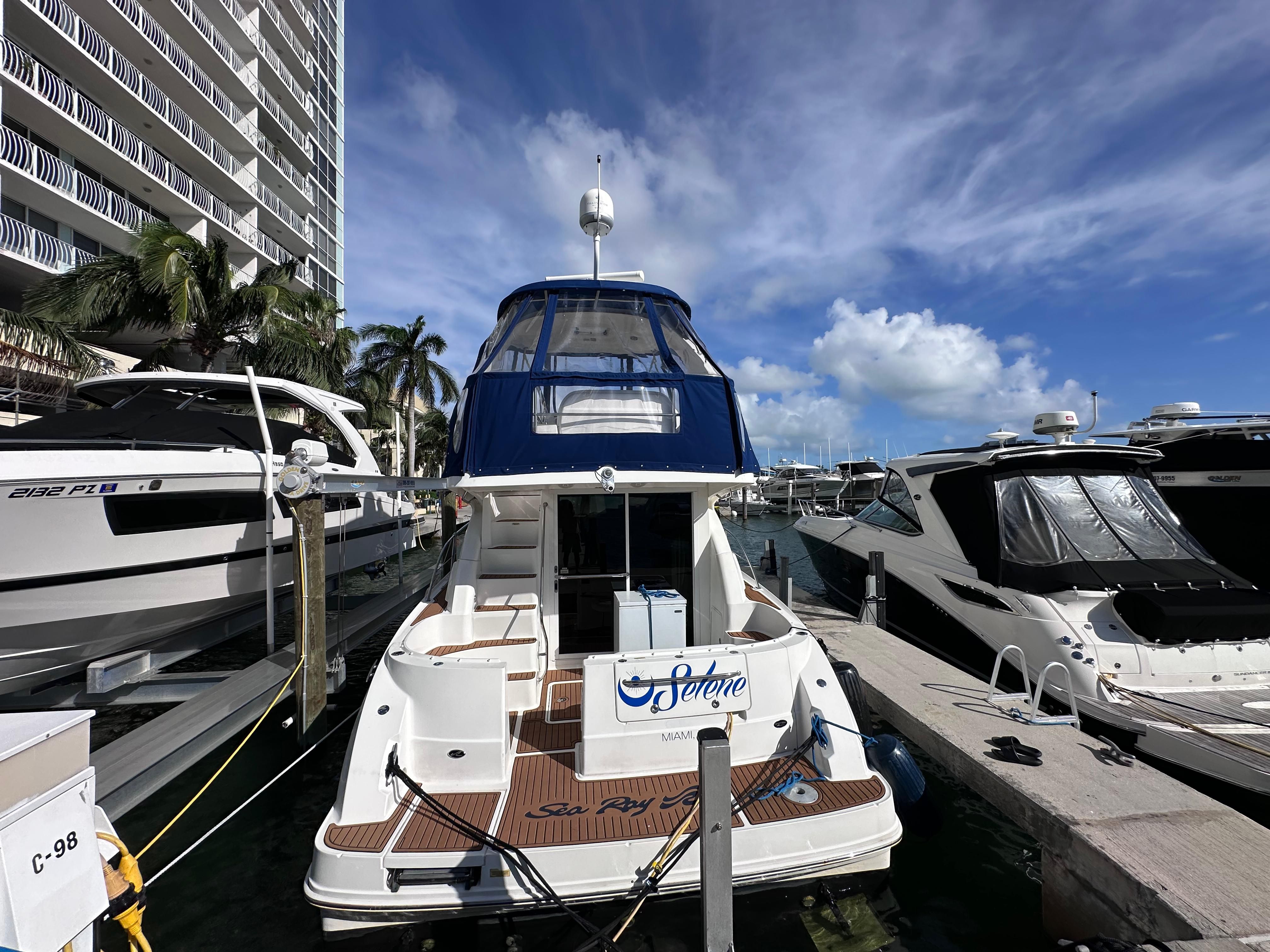 2007 Sea Ray 36 Sedan Bridge docked at marina.
