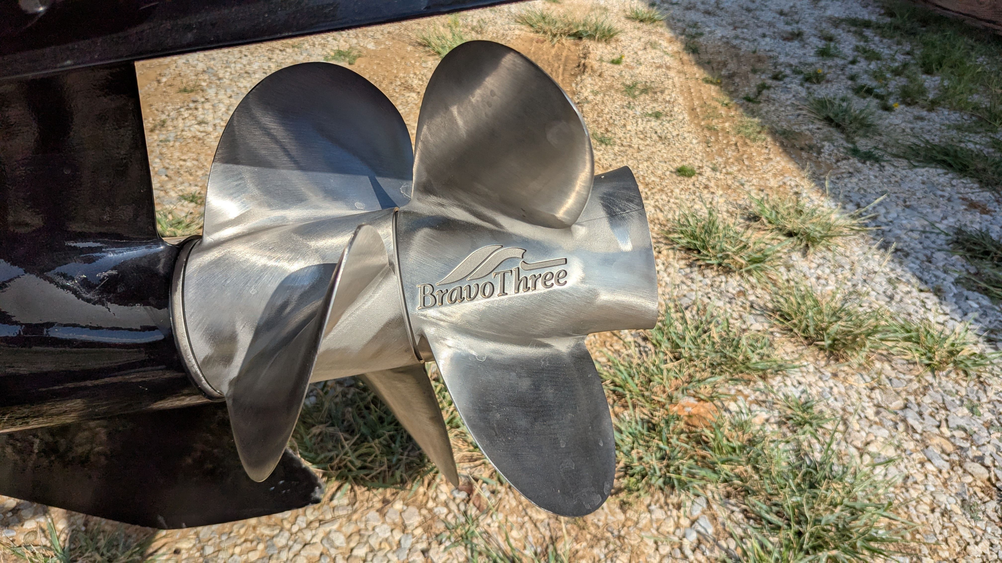 Close-up of a Bravo Three propeller on a Chaparral 240 SSi boat.