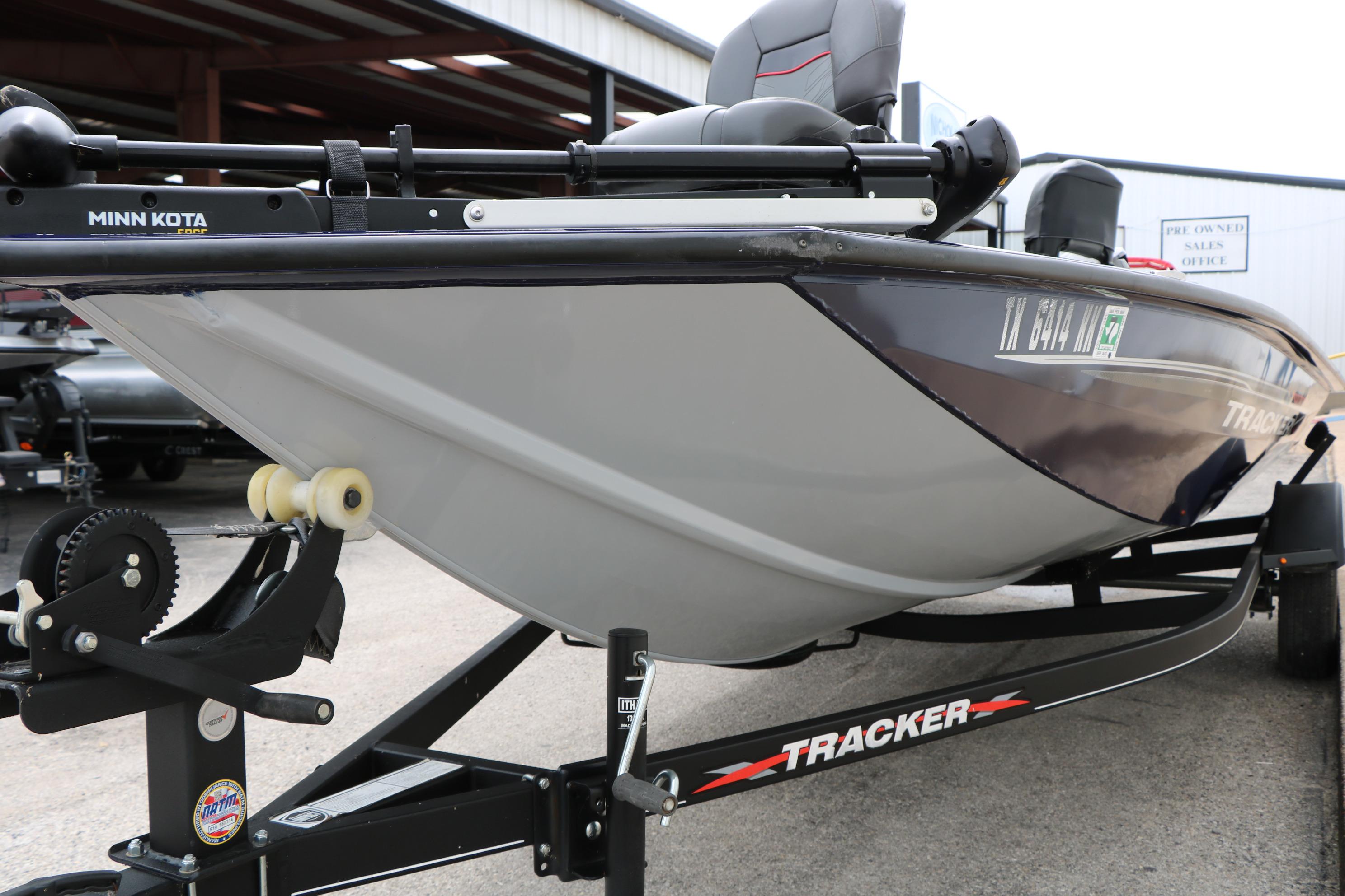 2022 Tracker Pro Team 175 TF boat on trailer, featuring Minn Kota trolling motor.