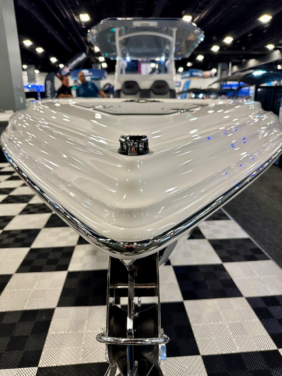 2024 Glasstream 32 GSX boat showcased at an indoor event.