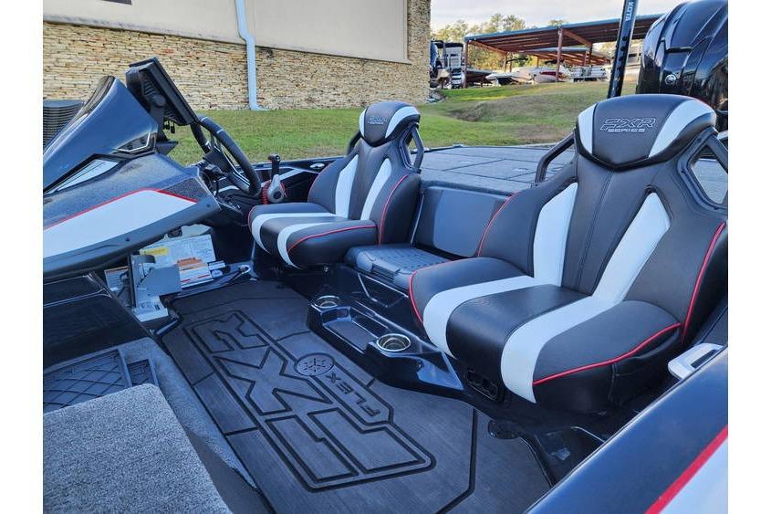 2026 Skeeter FXR21 Limited boat interior with sleek black and white seating.