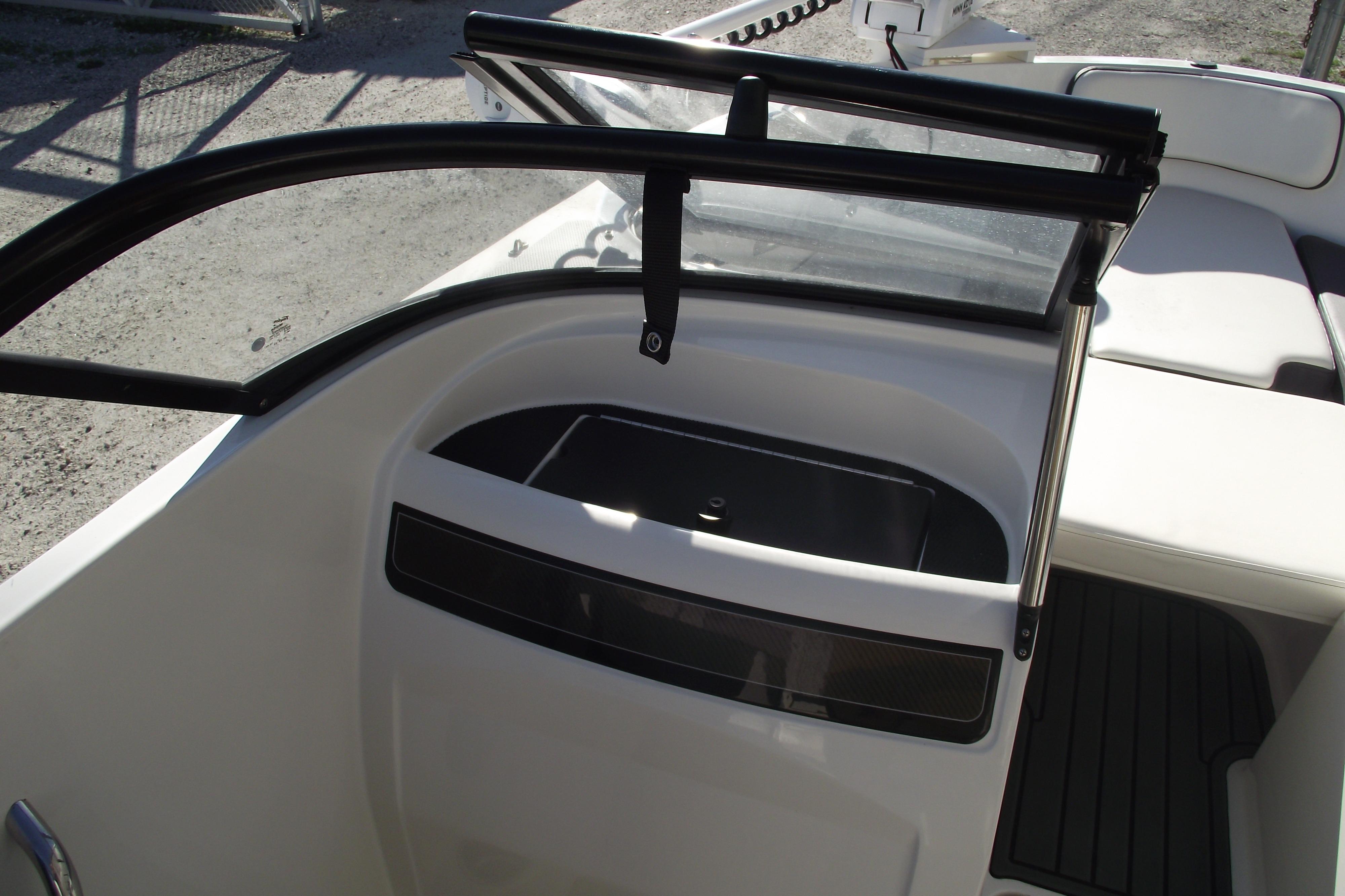 2022 Bayliner VR4 Bowrider OB interior with seating and windshield detail.