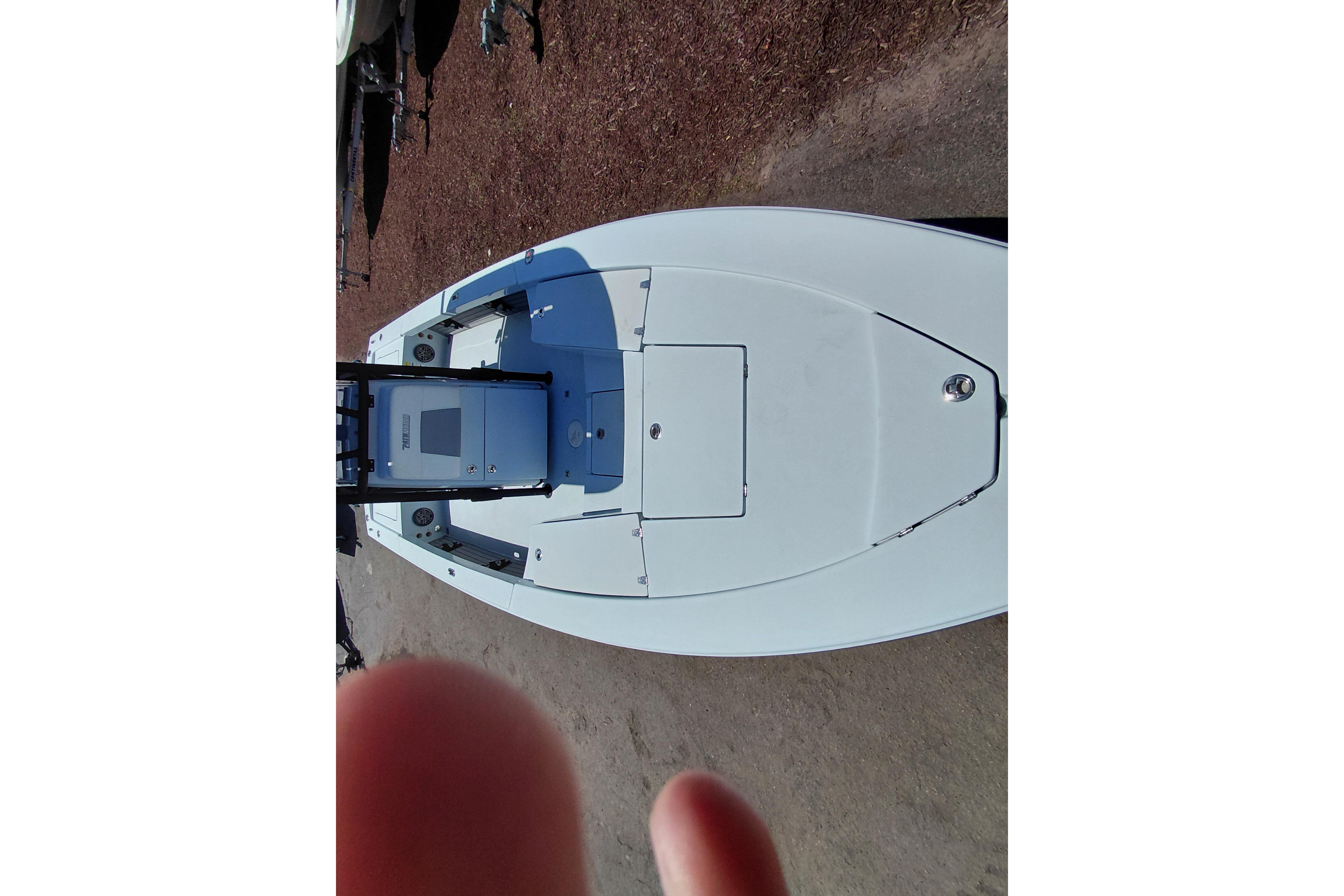 2022 Pathfinder 2300 HPS boat, aerial view, on dry land.