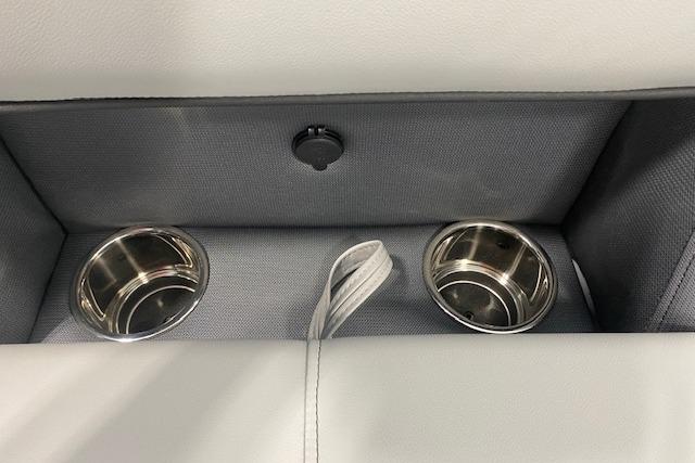 Cup holders and storage compartment in 2026 Bentley Pontoons Legacy 223 Swingback.