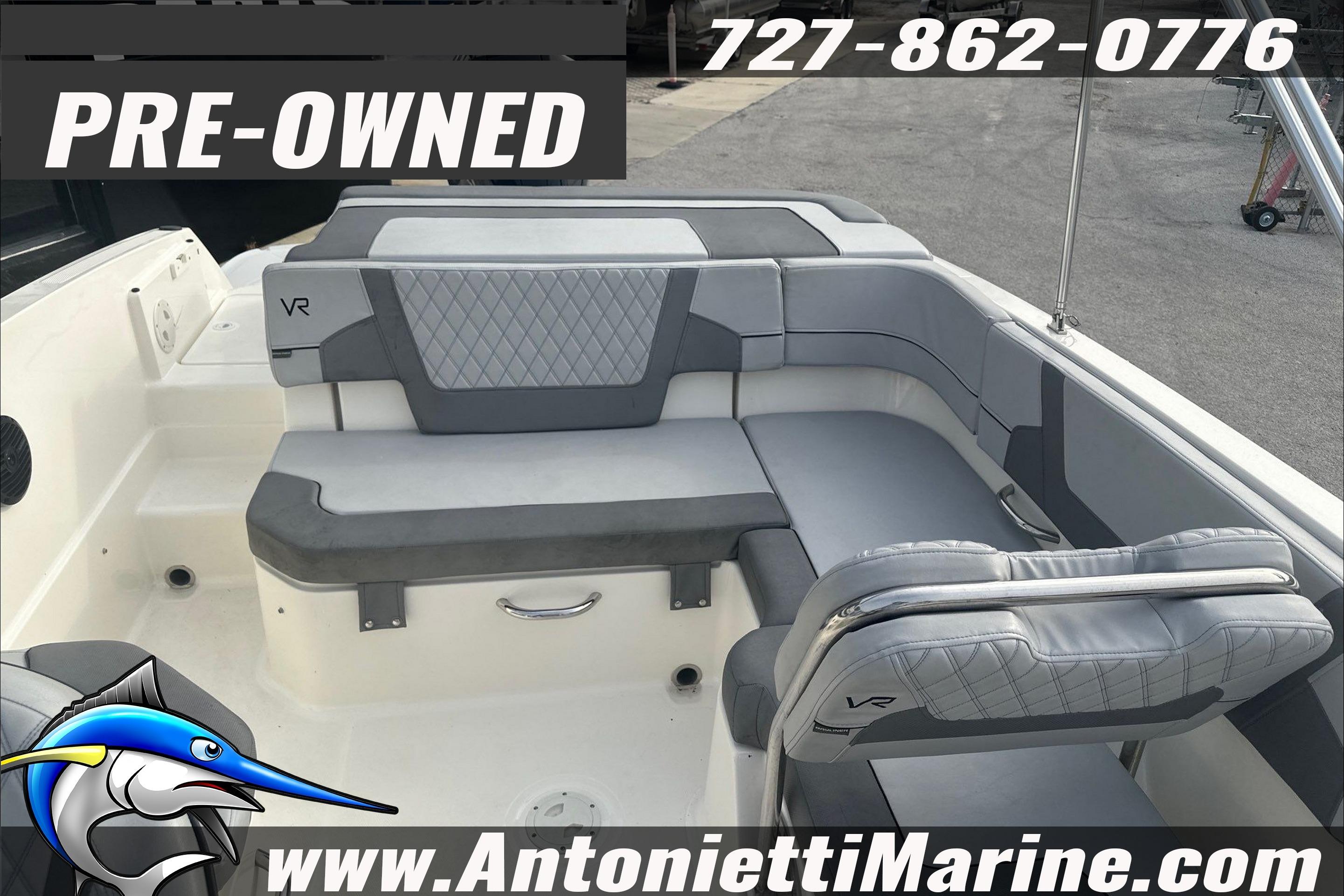 Pre-owned 2022 Bayliner VR6 Bowrider OB with gray seating, available at Antonietti Marine.