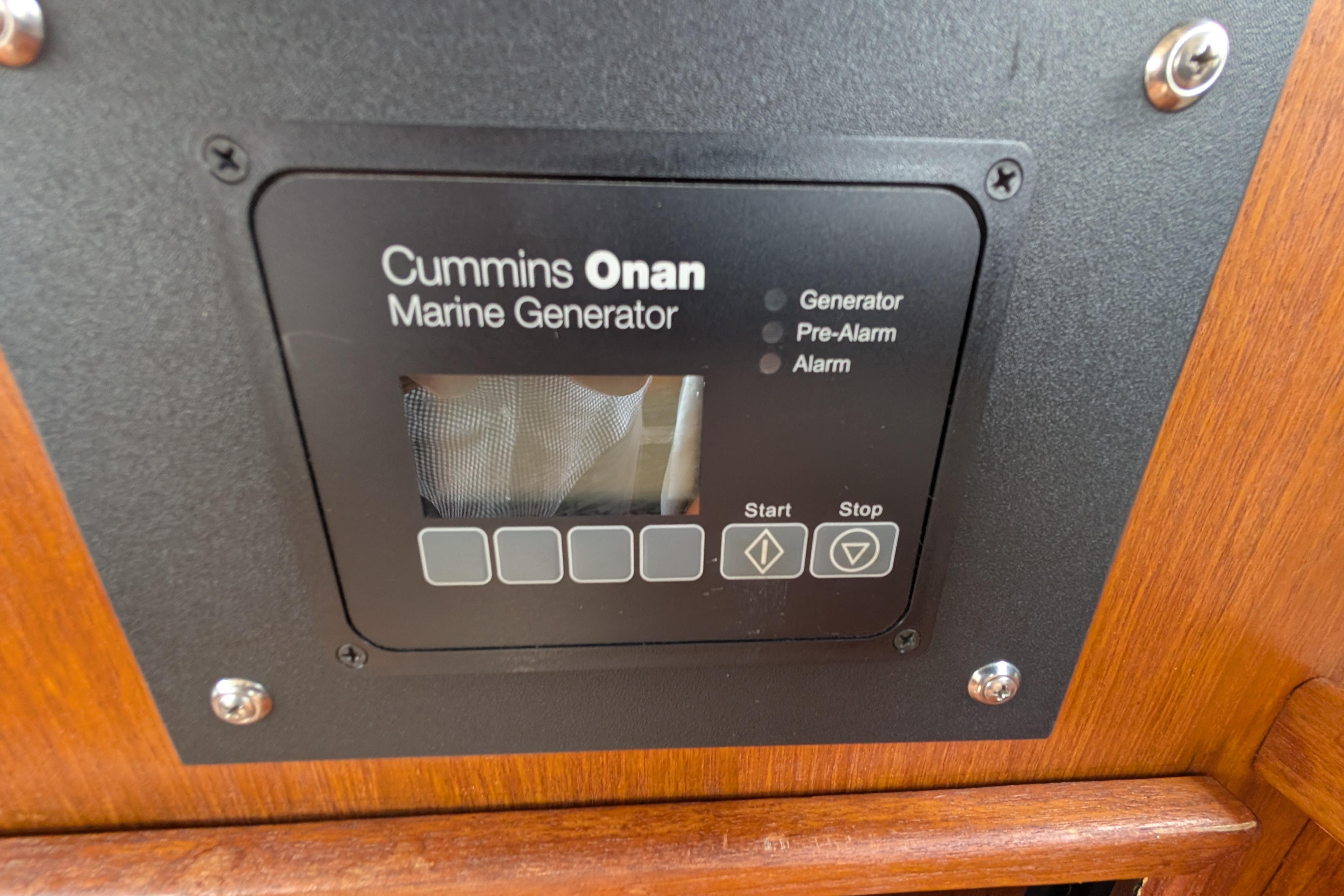 Cummins Onan marine generator control panel on a 1998 Markley 46 boat.