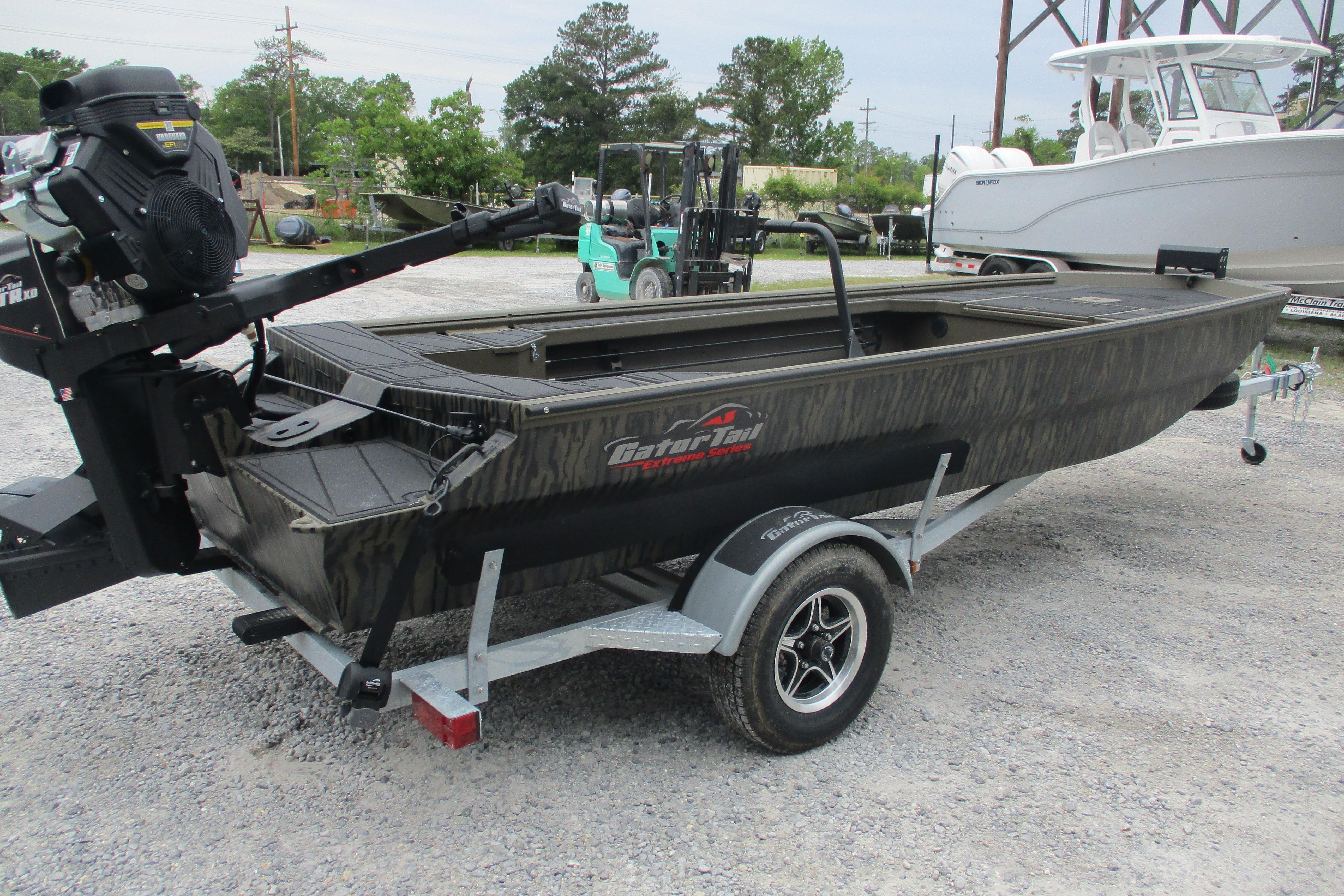 2026 Gator Tail 1854 Extreme boat on trailer, parked outdoors.