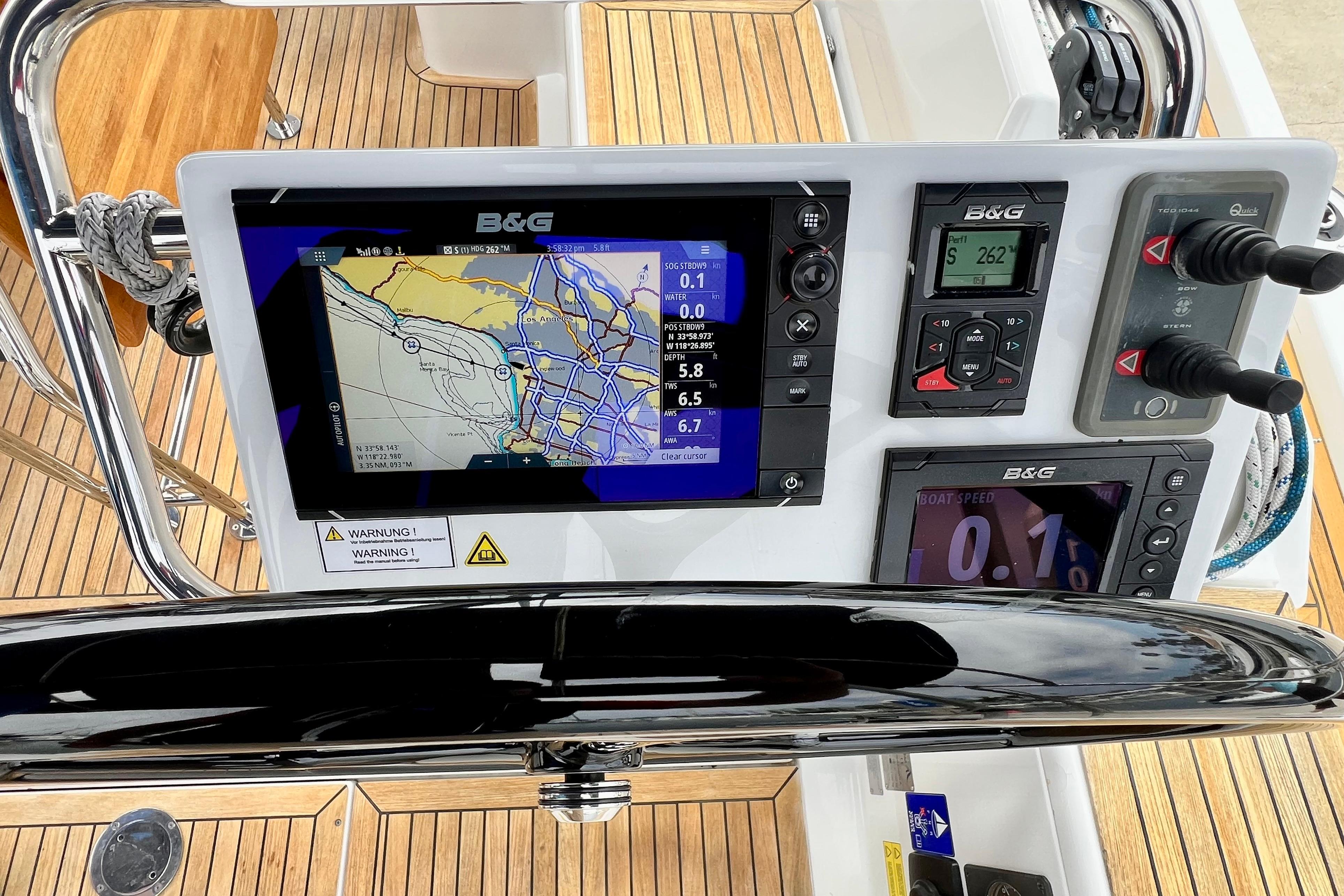 Cockpit navigation system of 2016 Hanse 455 yacht with B&G electronics.