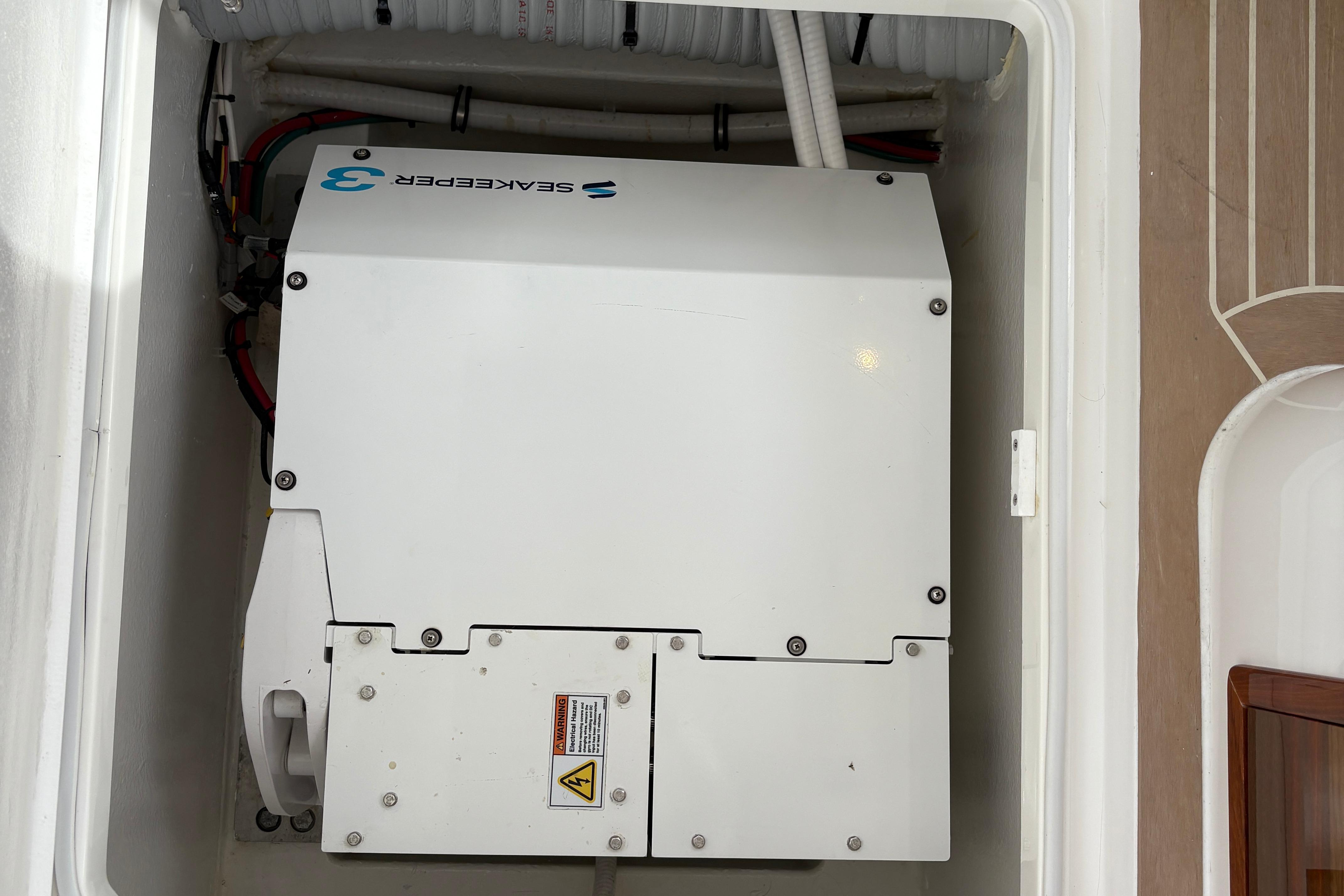 Seakeeper 3 stabilizer installed in 2023 MJM 35 boat compartment.