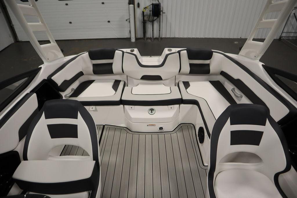 Interior of 2026 Yamaha Boats 195S, featuring sleek seating and modern design.