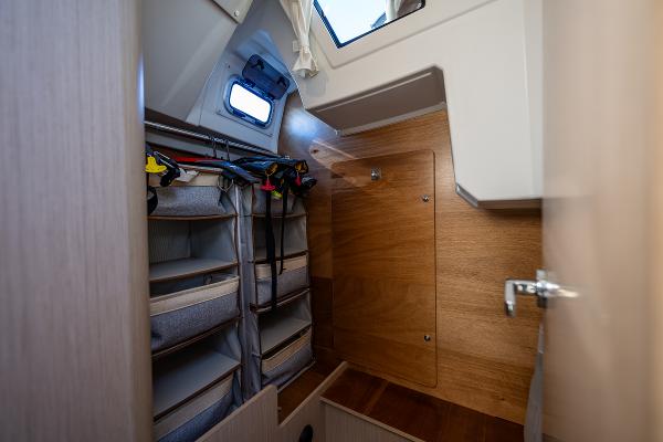 Interior of 2021 Beneteau Oceanis 38.1 yacht cabin.