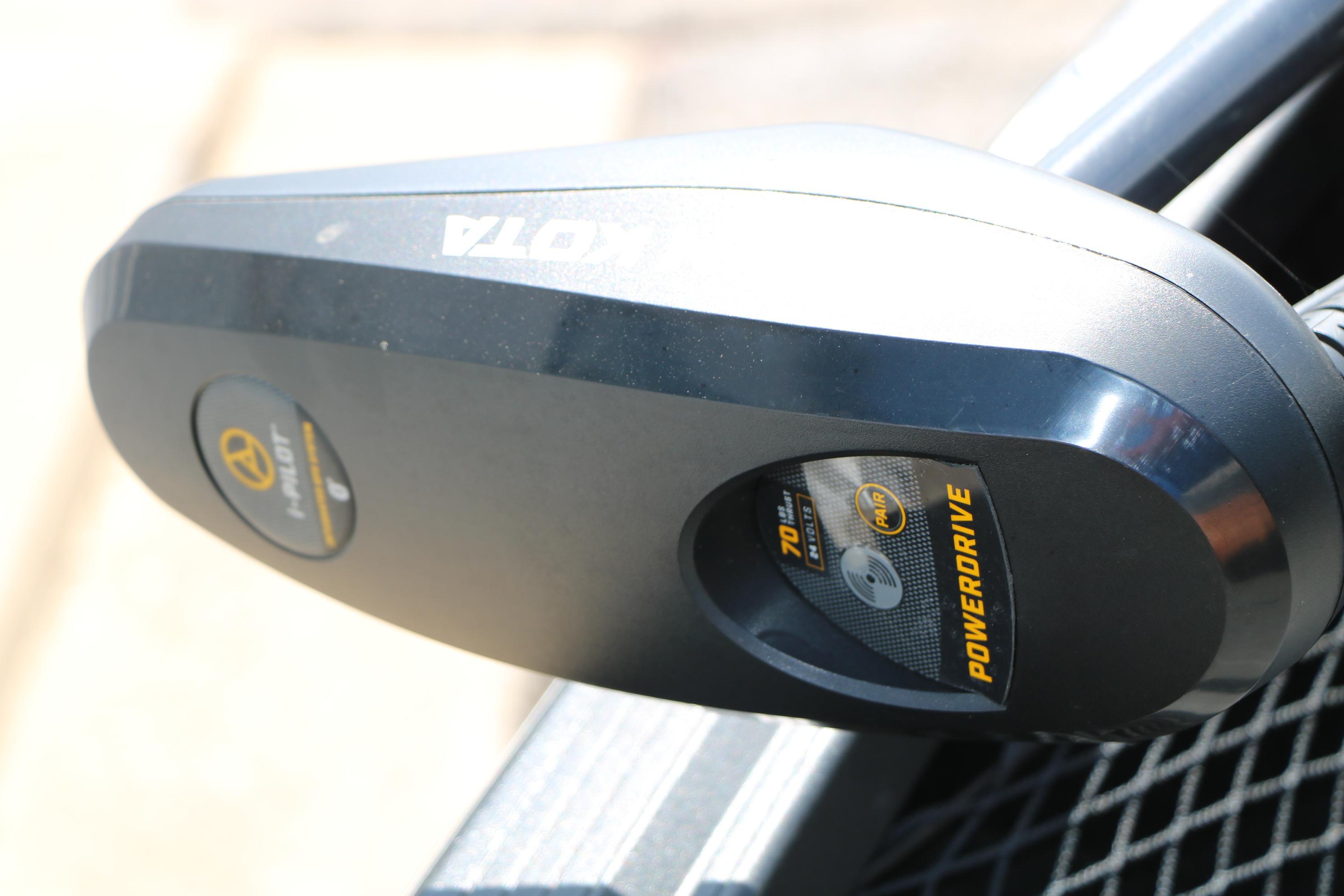 Close-up of a Minn Kota PowerDrive motor on a 2023 Alumacraft Competitor FSX 185 boat.