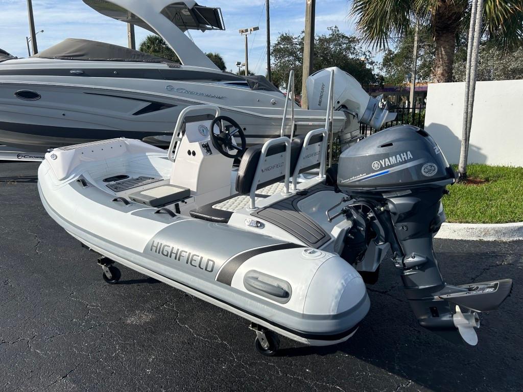 2023 Highfield Sport 330 inflatable boat with Yamaha outboard motor.