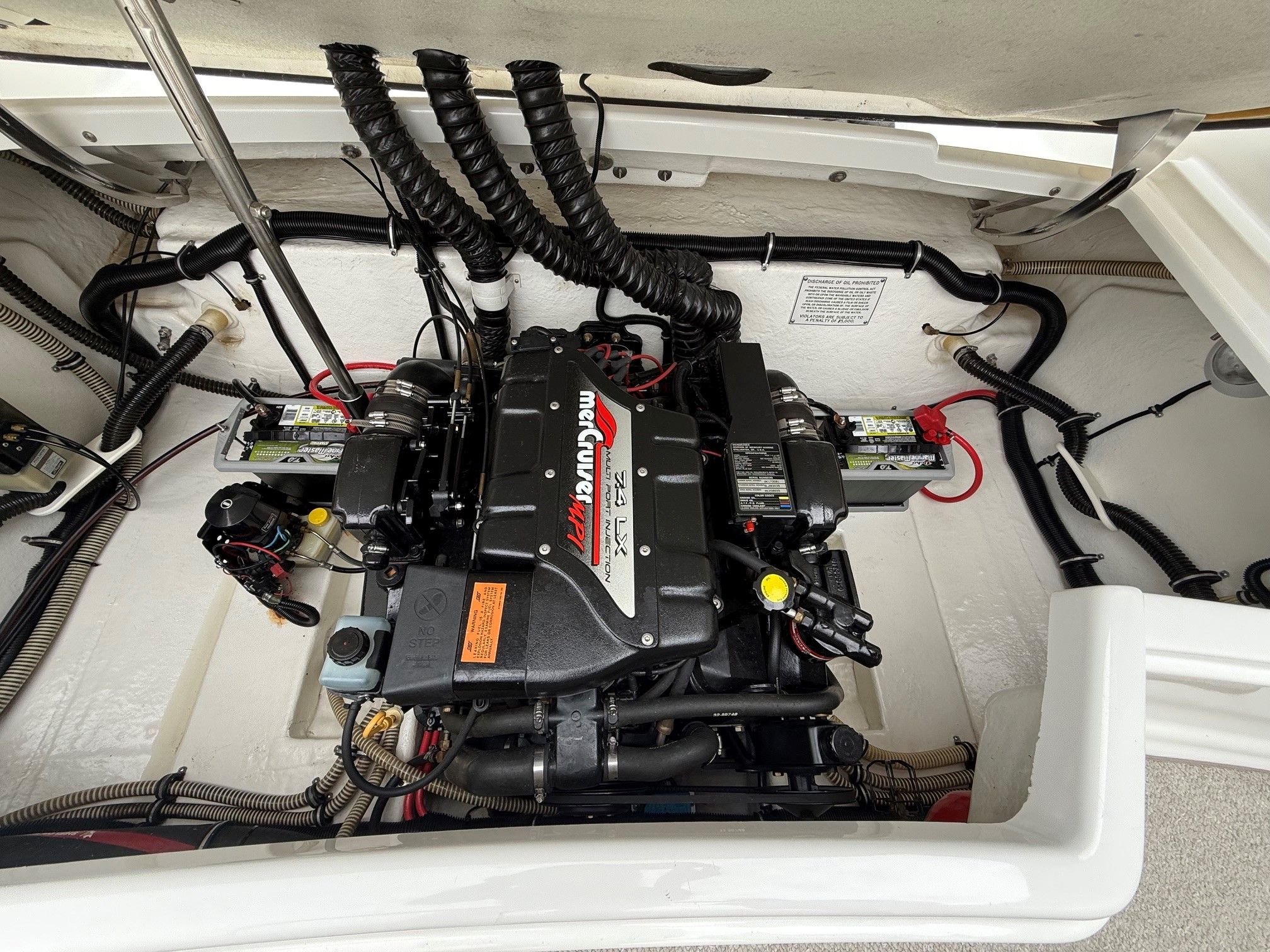 Engine compartment of a 1998 Formula Thunderbird boat with MerCruiser engine.