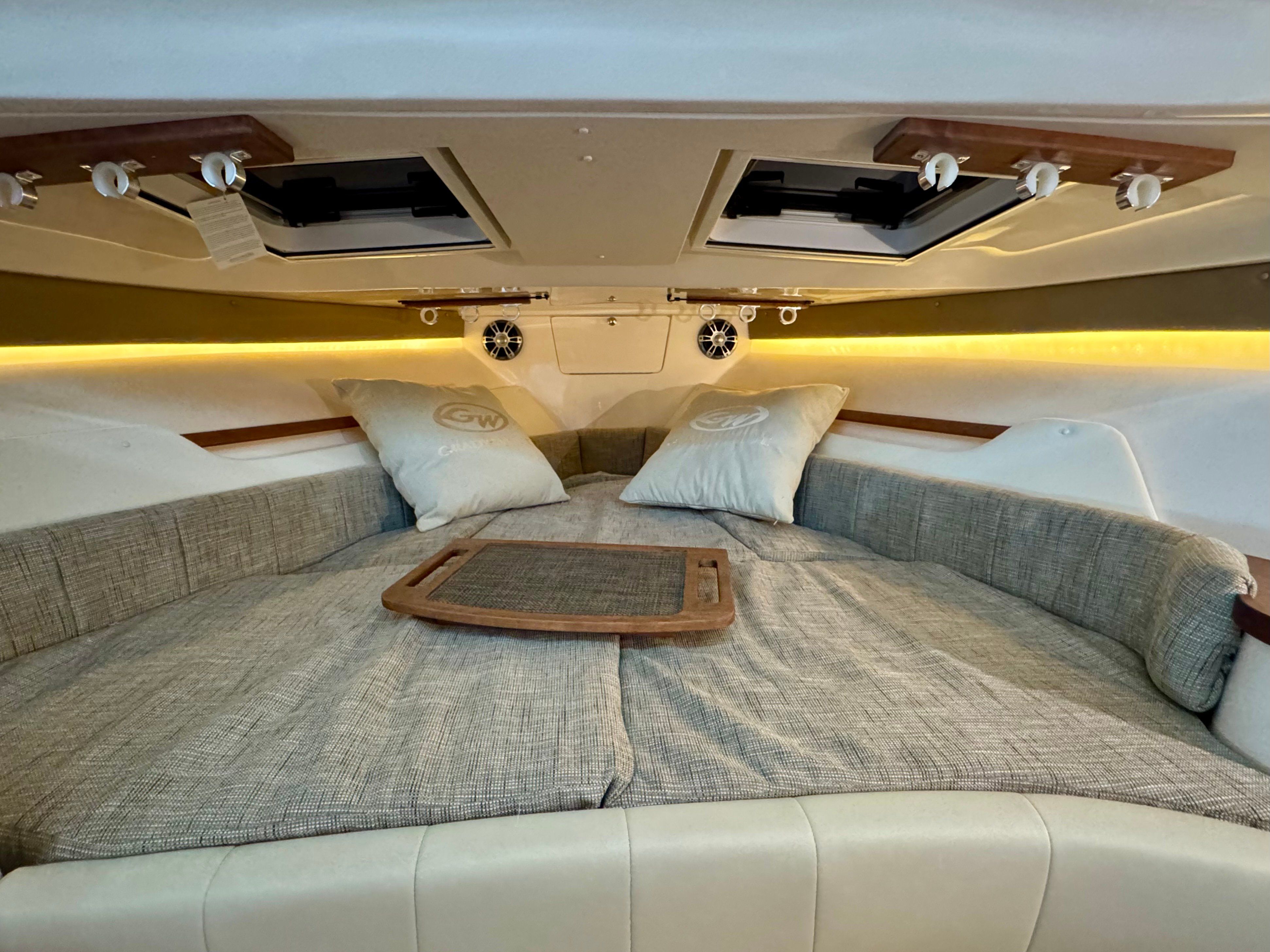 Interior of Grady-White Express 330 yacht, 2025 model.