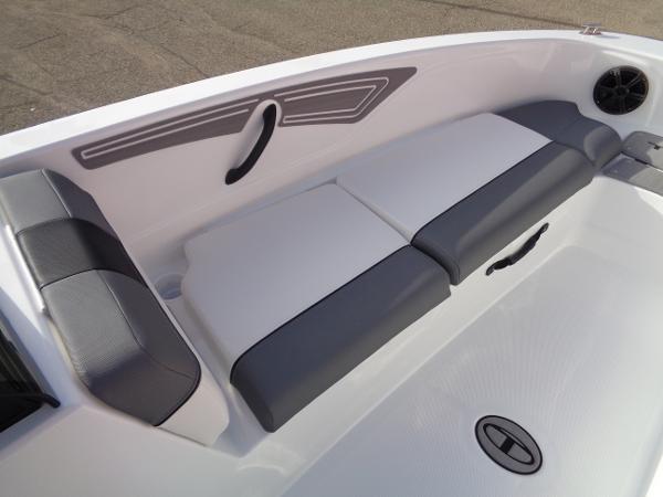 2024 Tahoe T21 boat interior with cushioned seating and modern design.