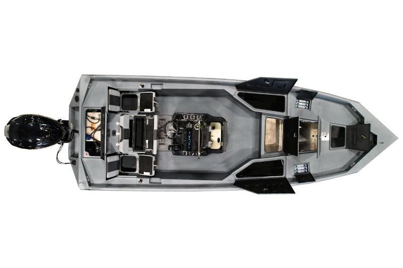 Top view of 2026 Excel 230 Bay Pro Elite boat with seating and engine.