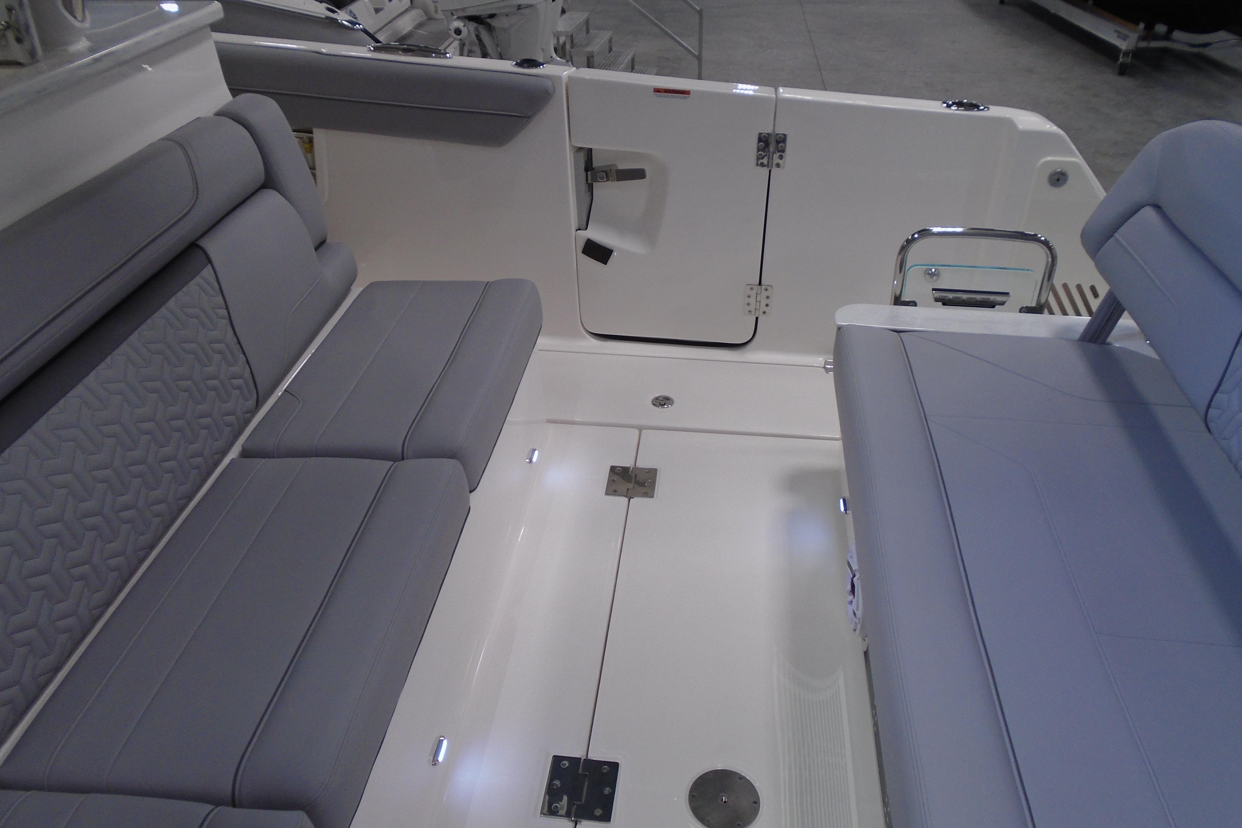 2026 Regal 38 SAV boat interior with sleek seating and modern design.