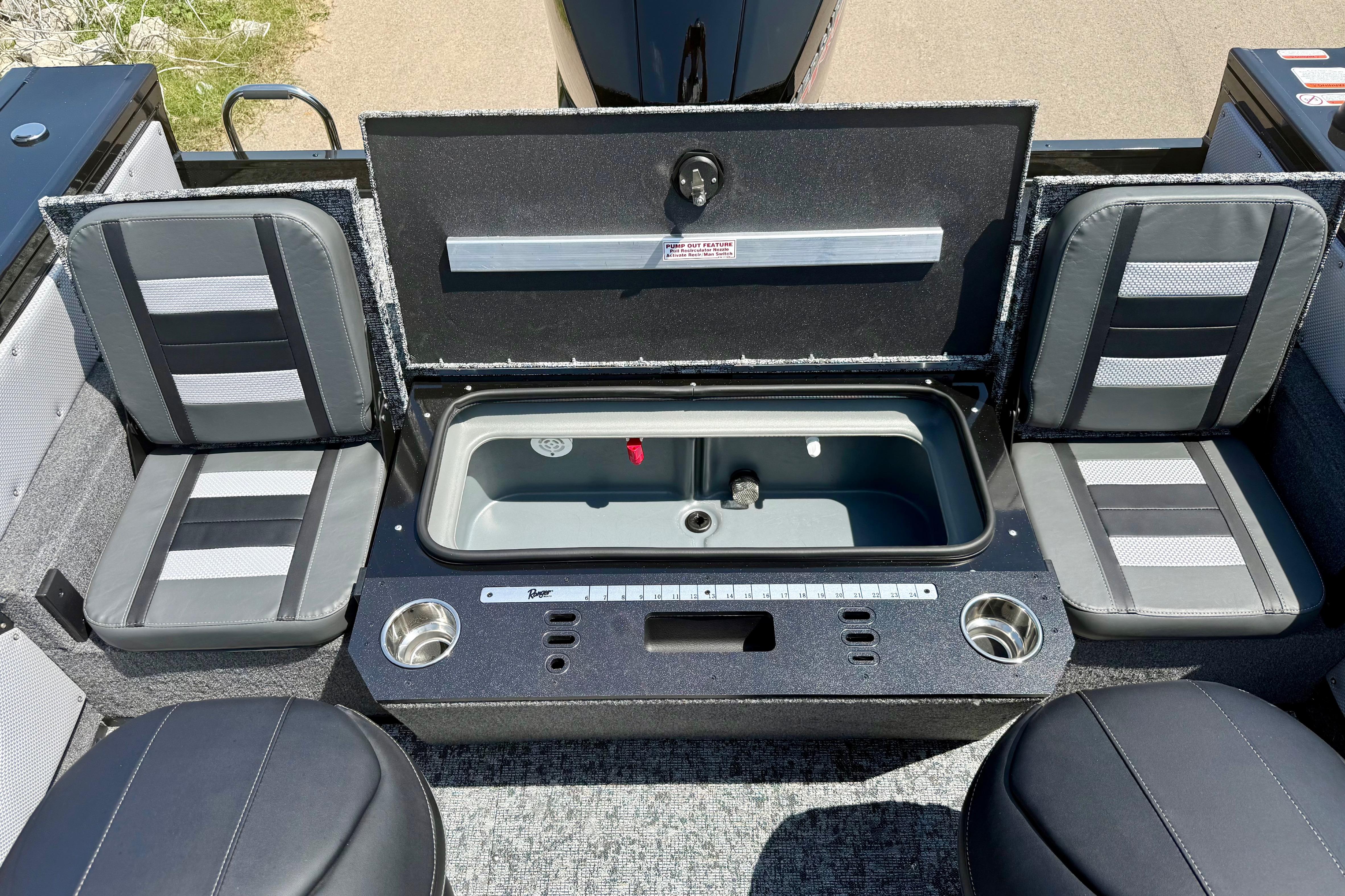 2026 Ranger VX1788 WT boat interior with seating and storage compartment.