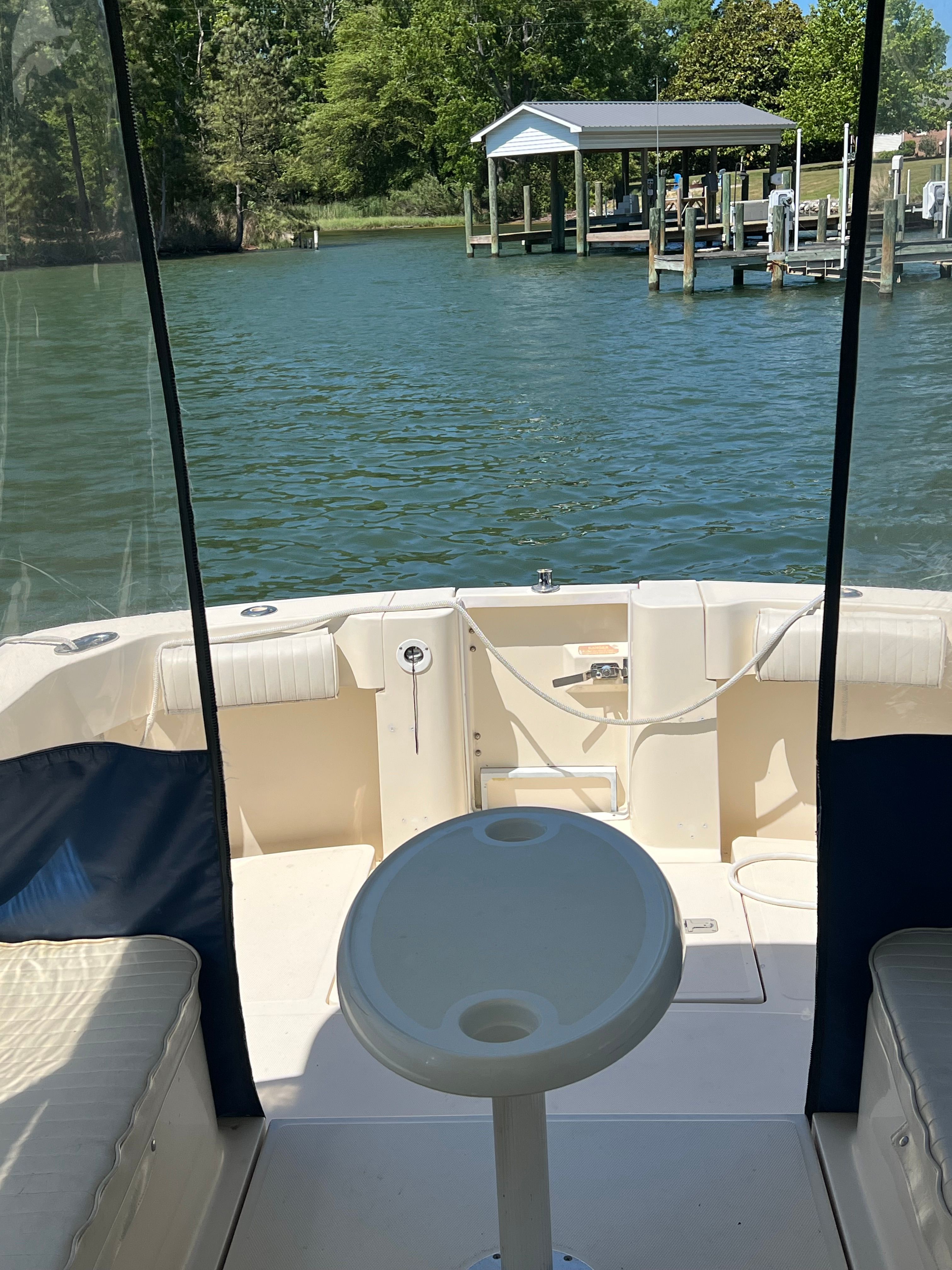 Interior view of a 2003 Mainship Pilot 30-II on the water.
