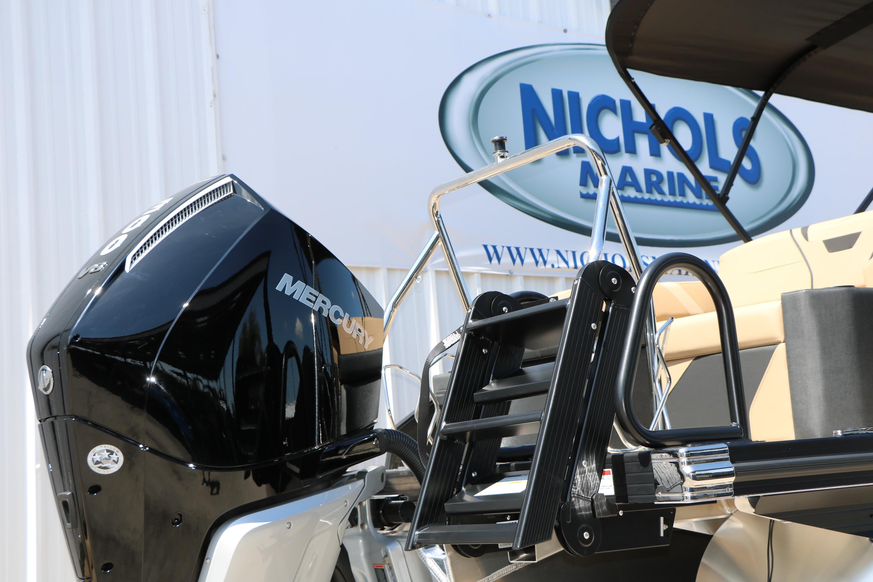 2026 Evotti 725 CS Tri-Toon with Mercury engine at Nichols Marine dealership.
