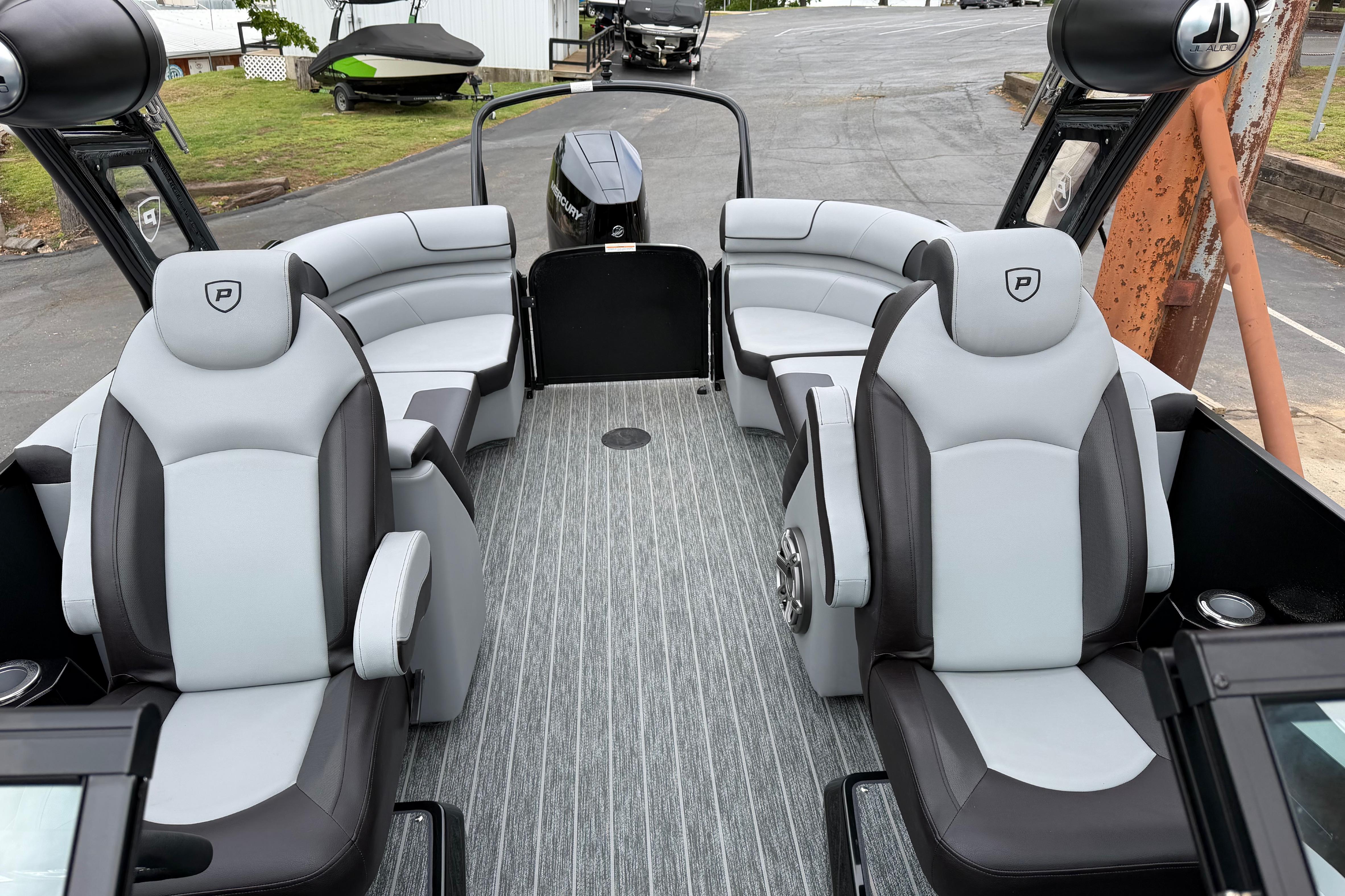 2026 Premier 250 Solaris Sport boat interior with luxurious seating and modern design.