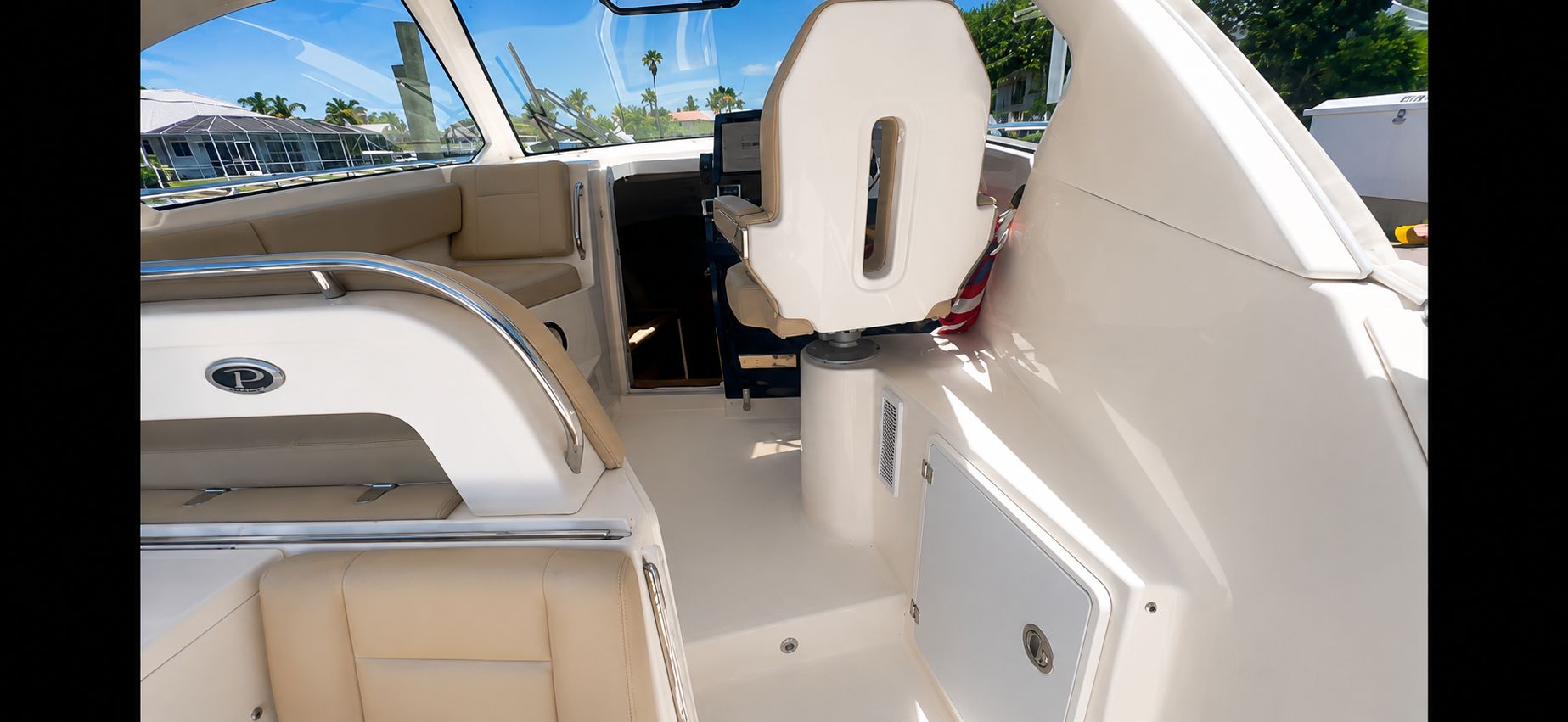 Interior of a 2016 Pursuit OS 325 Offshore yacht.