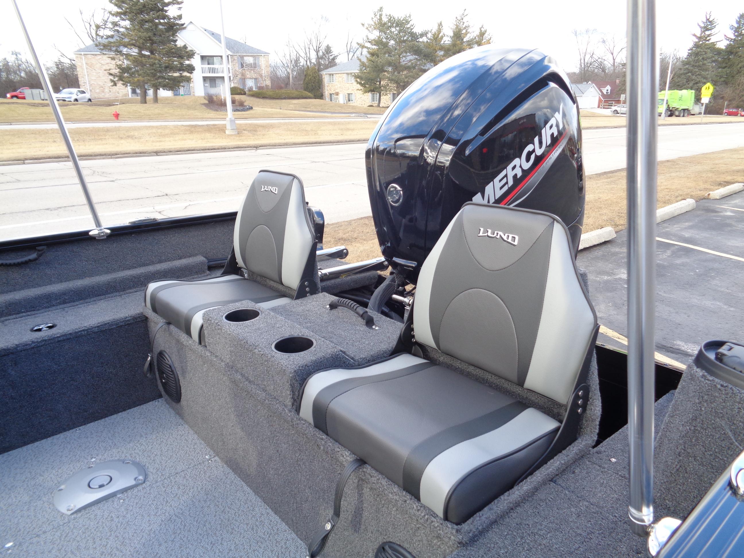 2025 Lund 1650 Rebel XL SS boat interior with Mercury engine and dual seats.