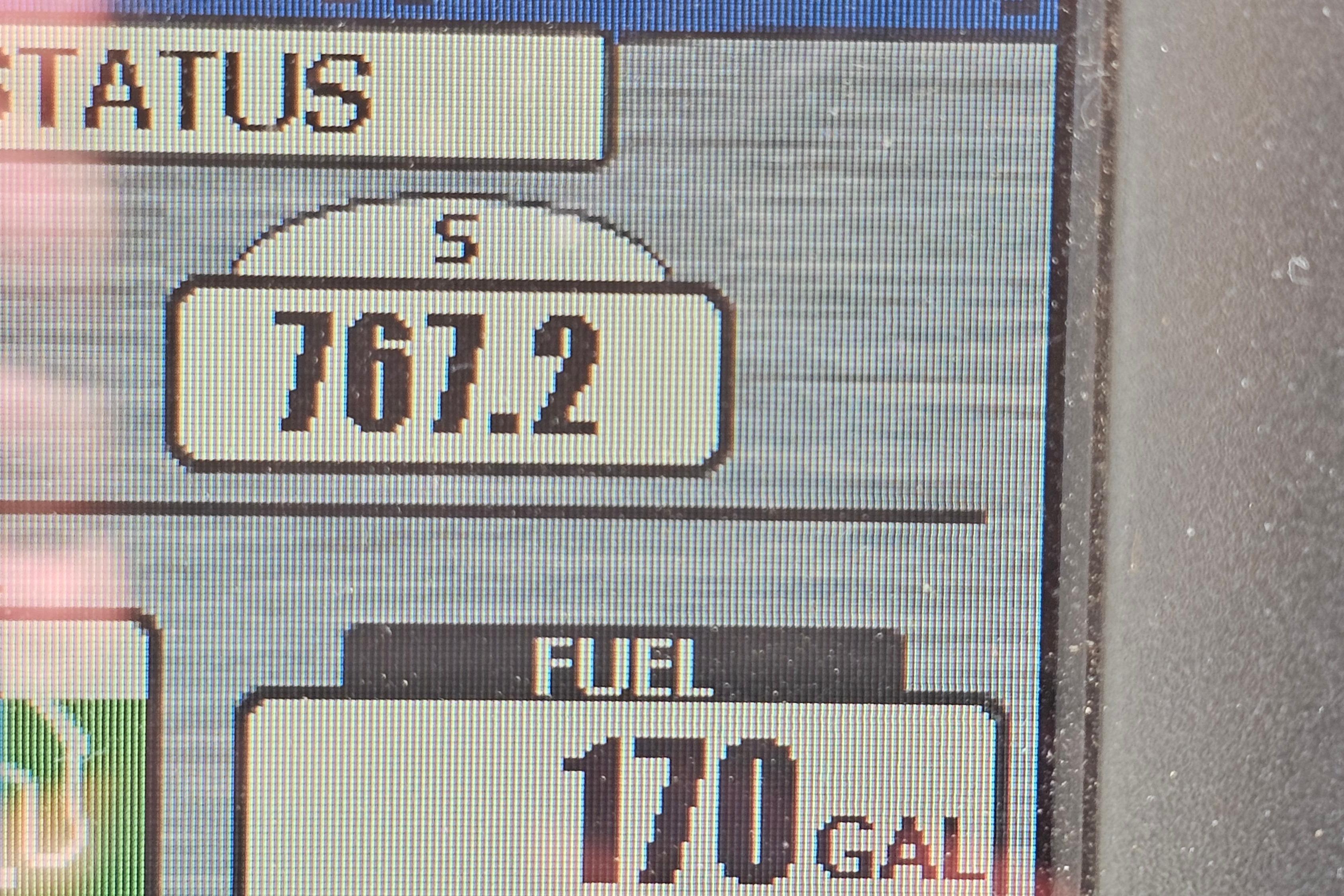 Display screen showing 767.2 hours and 170 gallons fuel on 2008 Sea Ray Sundancer 350.