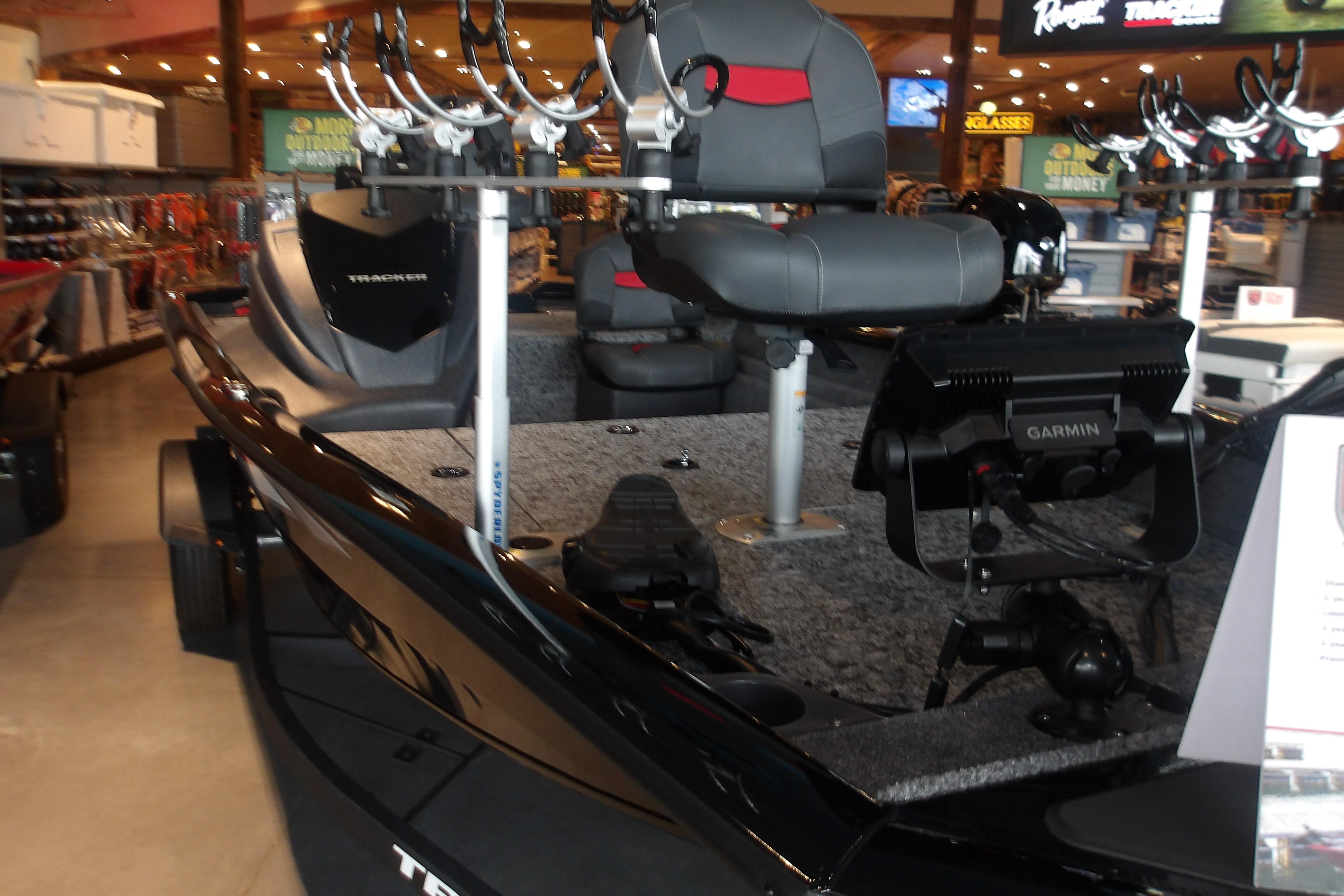 2026 Tracker Pro Team 175 Crappie Edition boat with fishing equipment and Garmin electronics.