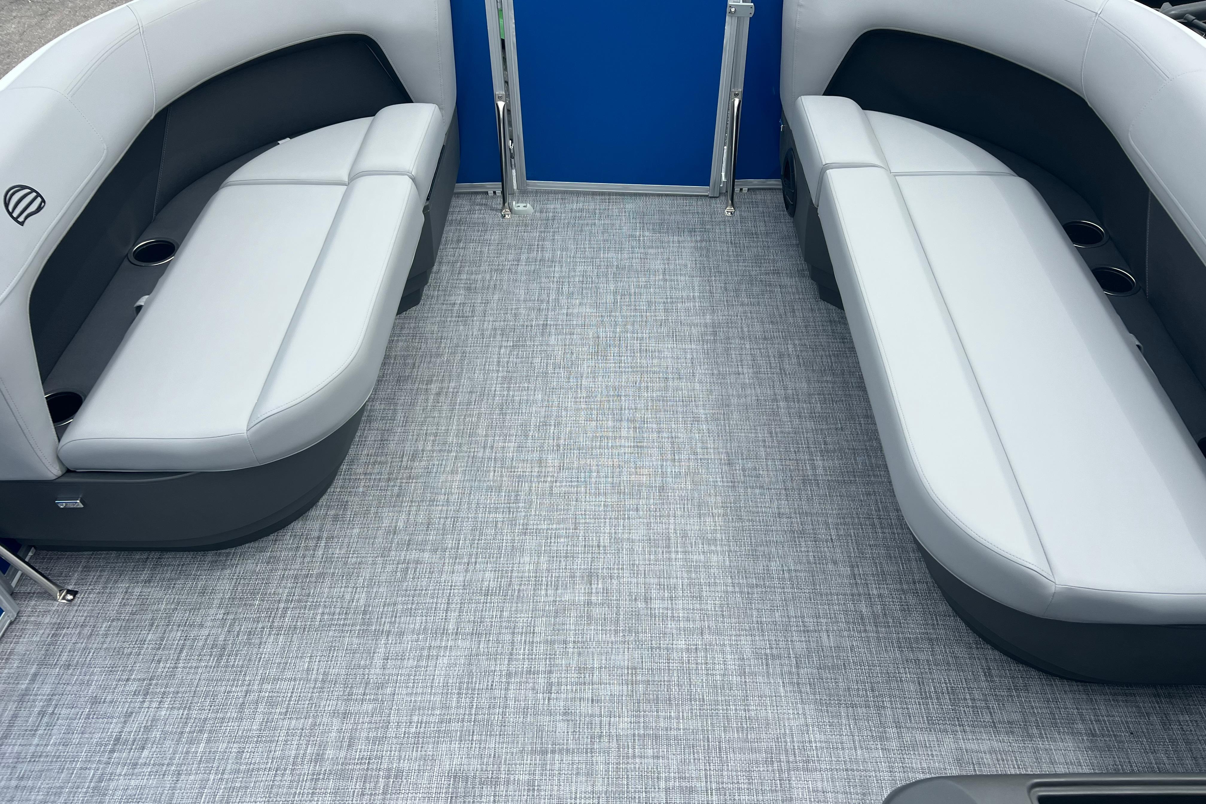 Interior seating of 2026 Sun Tracker Party Barge 16 DLX pontoon boat.
