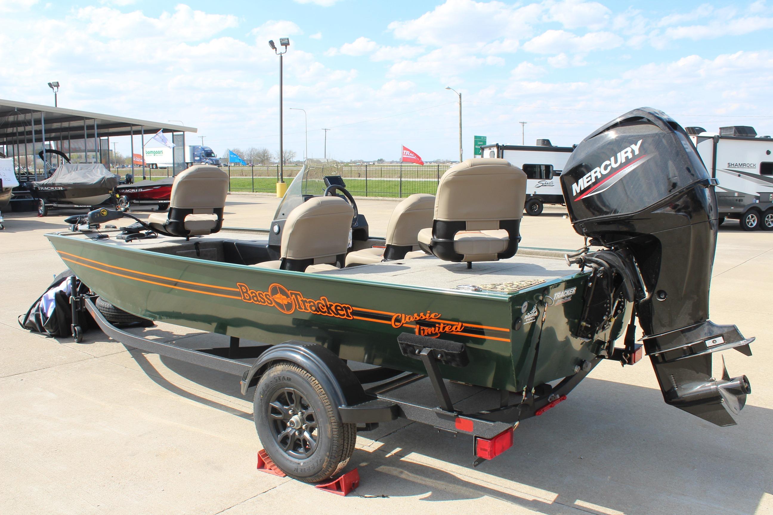2026 Tracker Bass Tracker Classic Limited boat with Mercury engine on trailer.