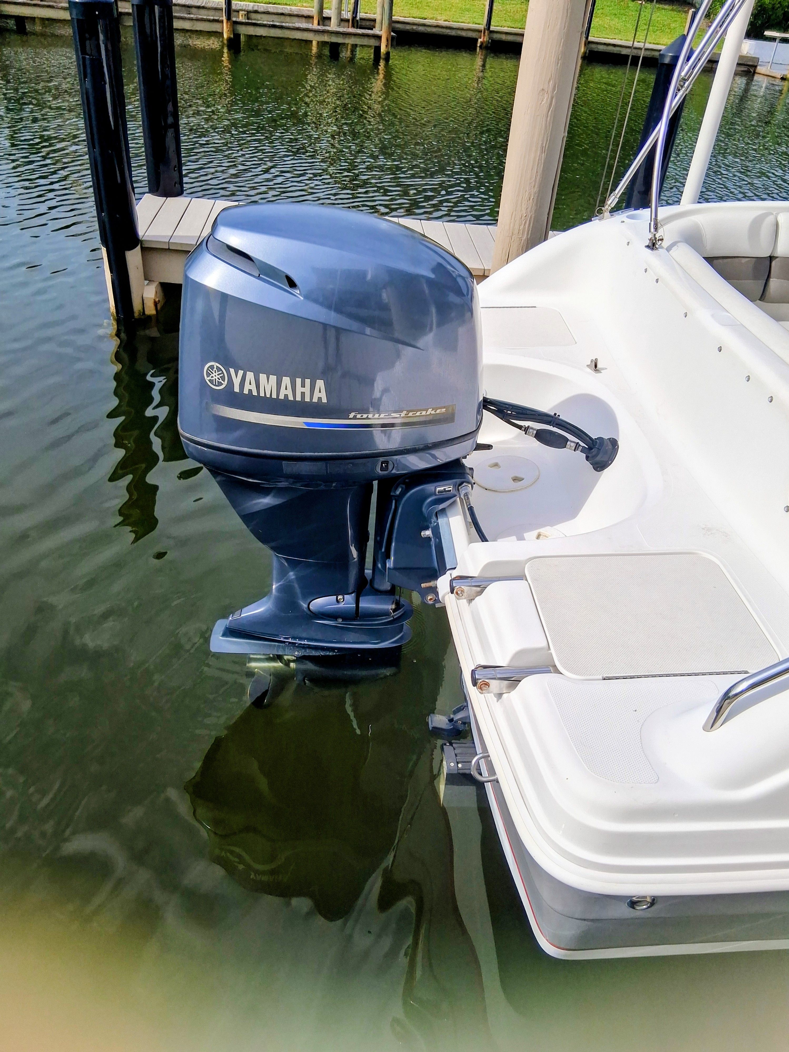 Yamaha outboard motor on a 2013 Hurricane 188SD boat.