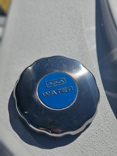 Water cap on 2026 Sea Hunt BX 22 BR boat, close-up view.