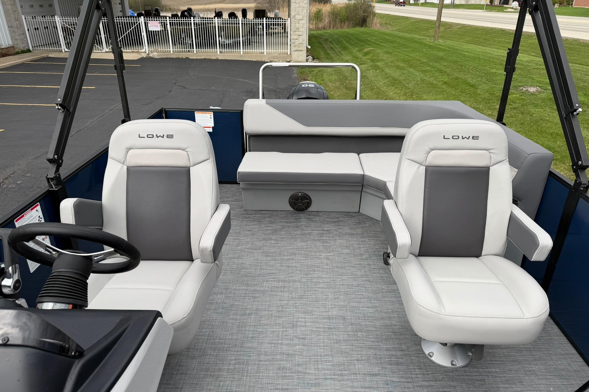 2026 Lowe LS 190 boat interior with modern seating and steering wheel.
