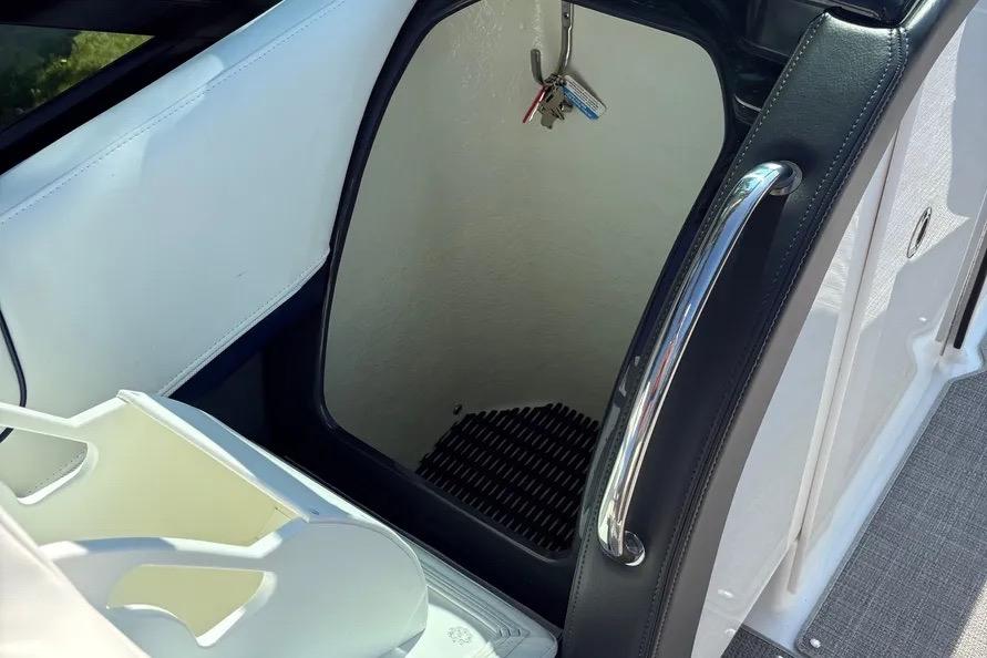 Interior view of a 2015 Formula 350 Crossover Bowrider boat cabin entrance.