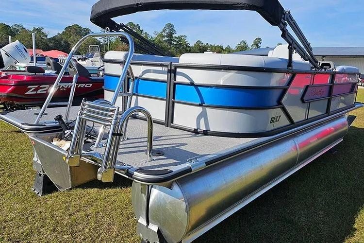 2026 Bentley Pontoons Bolt 223 on grass, showcasing sleek design and modern features.