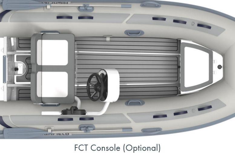 2025 Highfield CL360 boat interior with optional FCT console, top view.