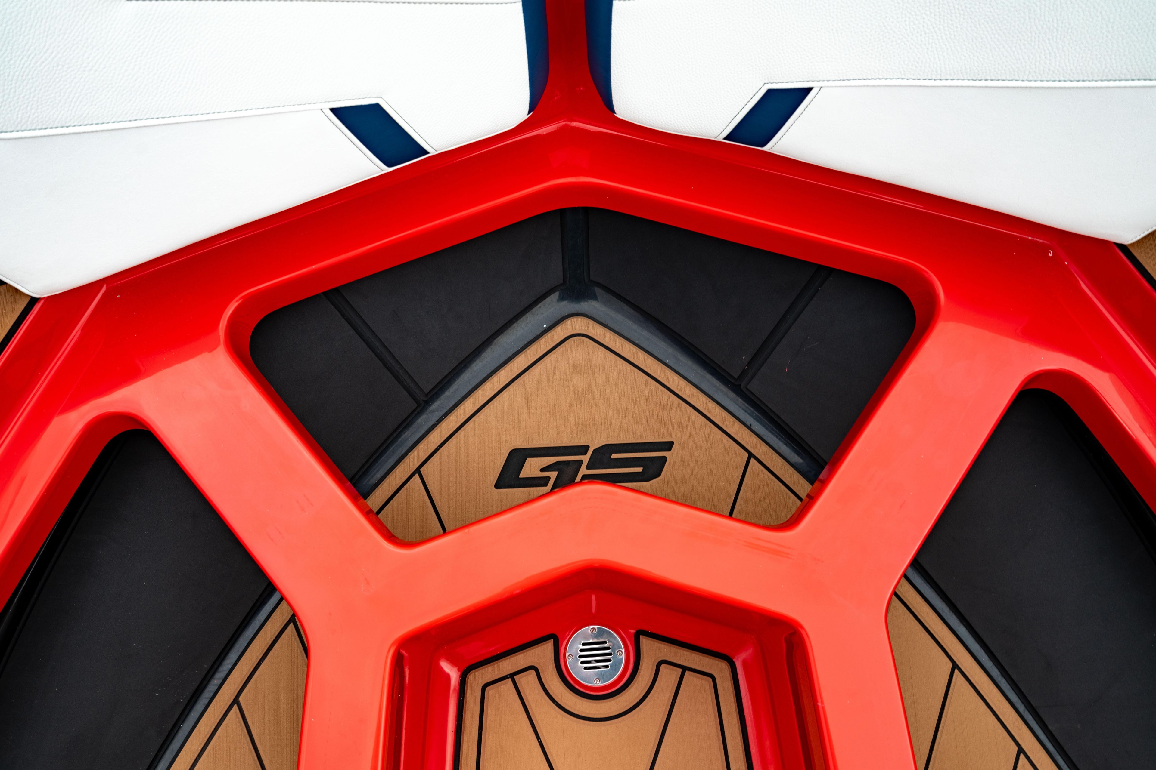 2025 Nautique Super Air Nautique GS20 interior with red accents and GS logo.