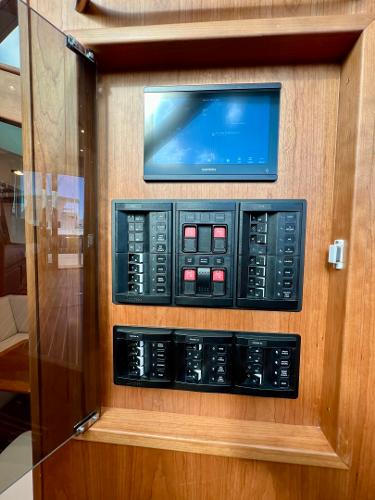Electrical control panel inside 2025 Sabre 43 Salon Express yacht.