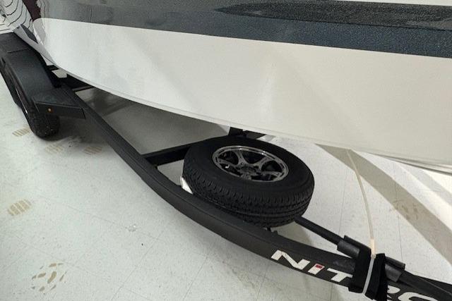 2026 Nitro ZV20 Sport Pro boat on trailer with spare tire.