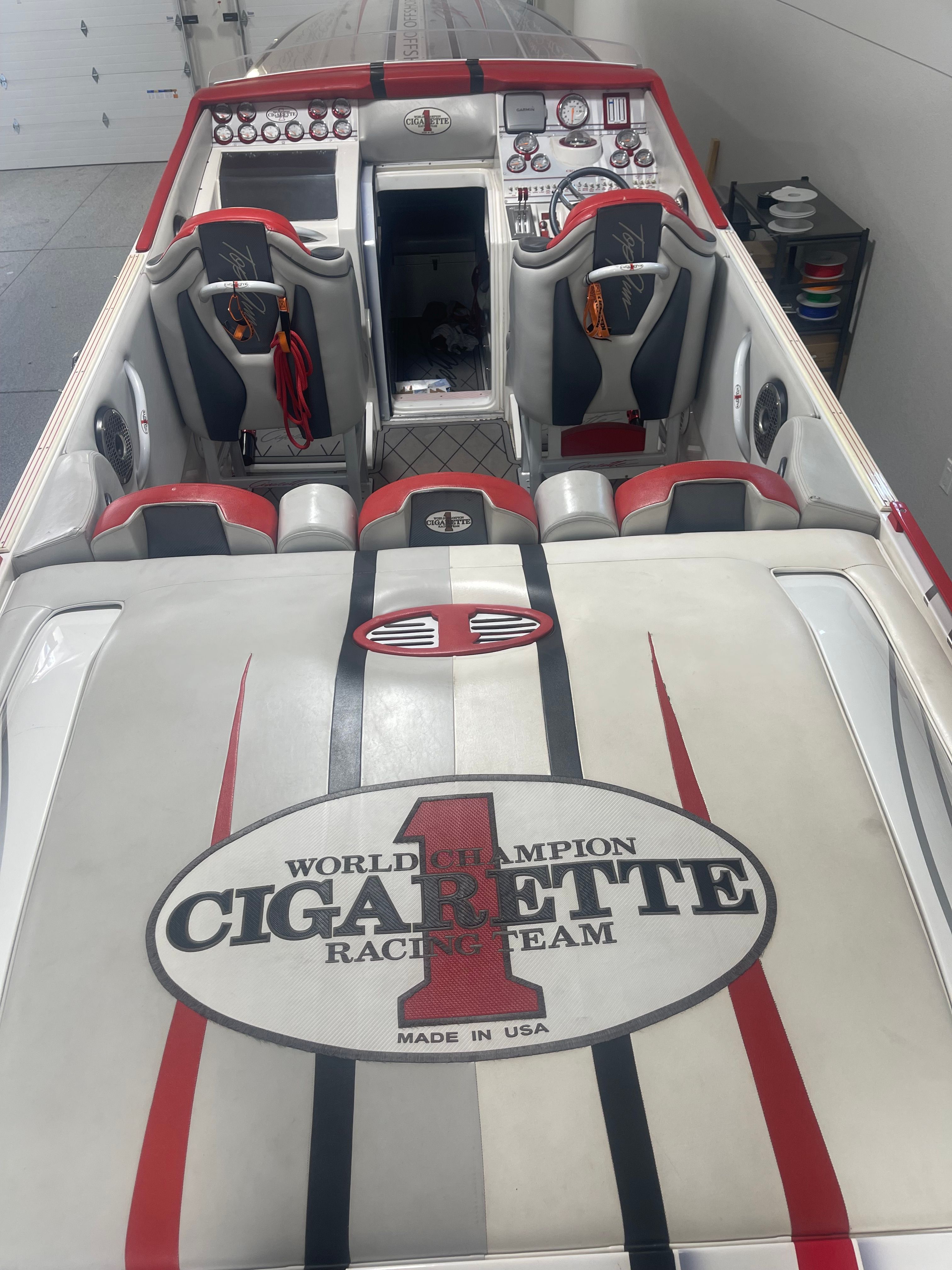 Interior of a 2004 Cigarette 38' Top Gun racing boat.