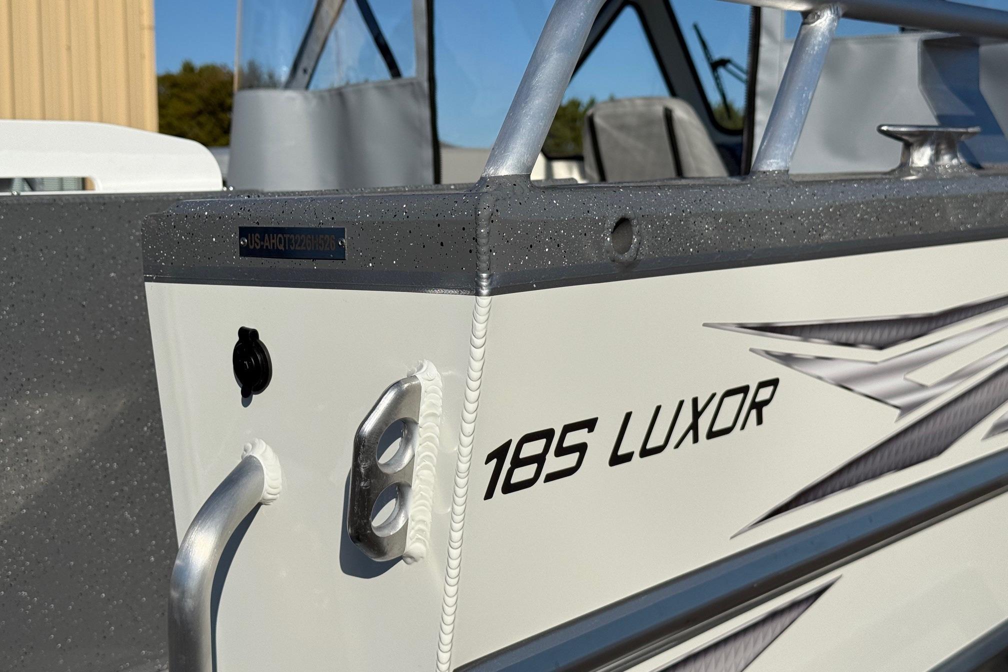2026 Thunder Jet 185 Luxor boat, close-up of sleek design and branding details.