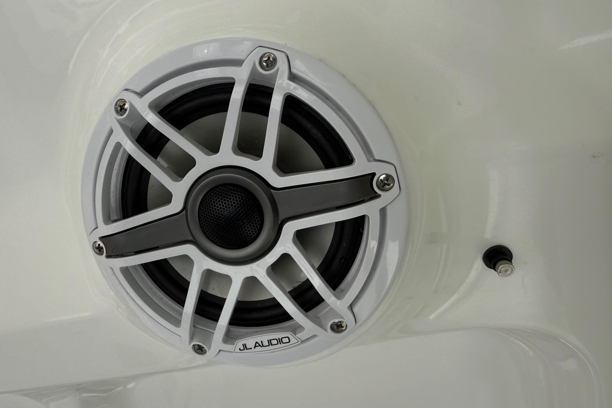 JL Audio speaker on 2026 Sea Hunt Ultra 305 SE boat interior.