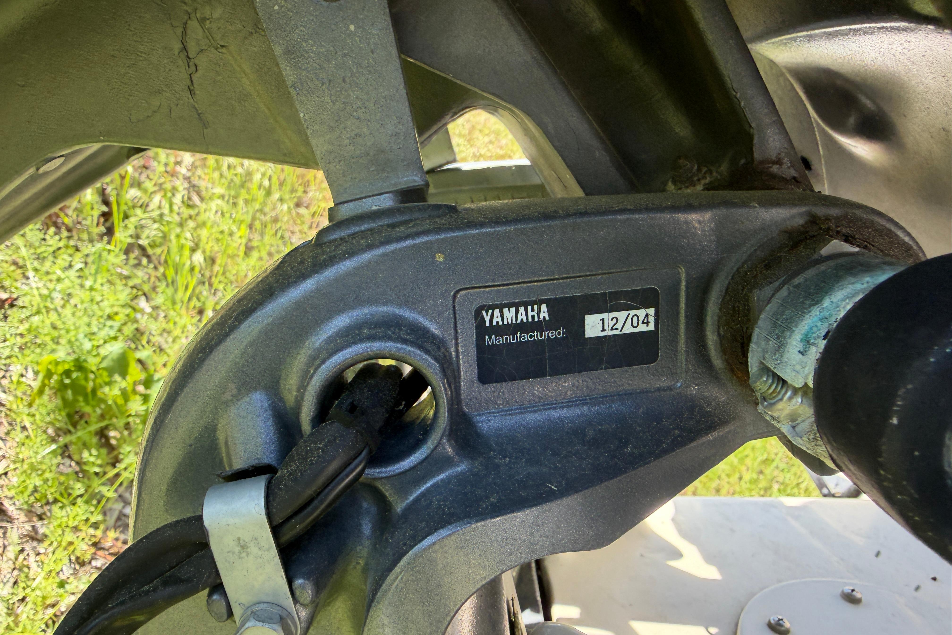 Close-up of Yamaha engine part on 2005 Grady-White Freedom 225 boat.