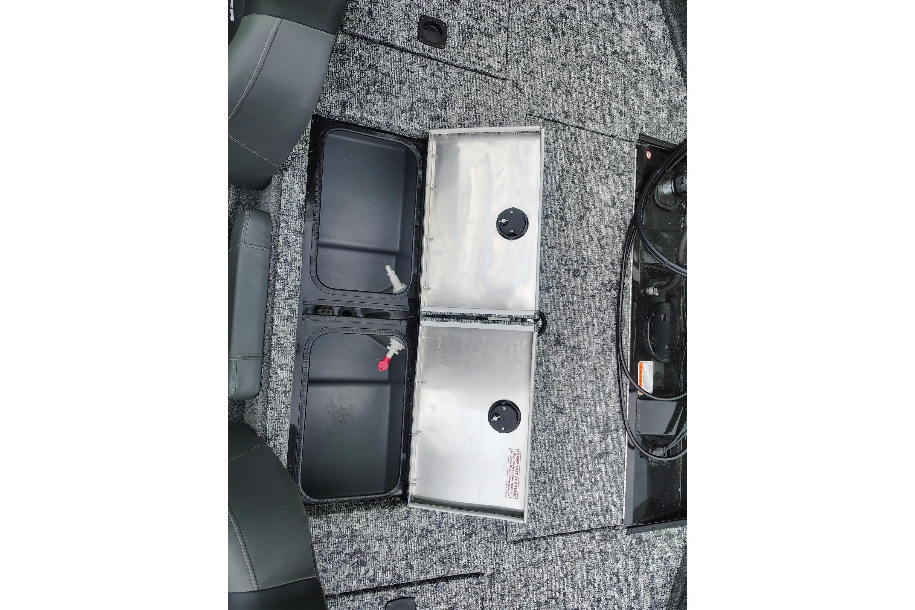 2026 Tracker Pro Team 195 boat interior storage compartments, featuring sleek design and functionality.
