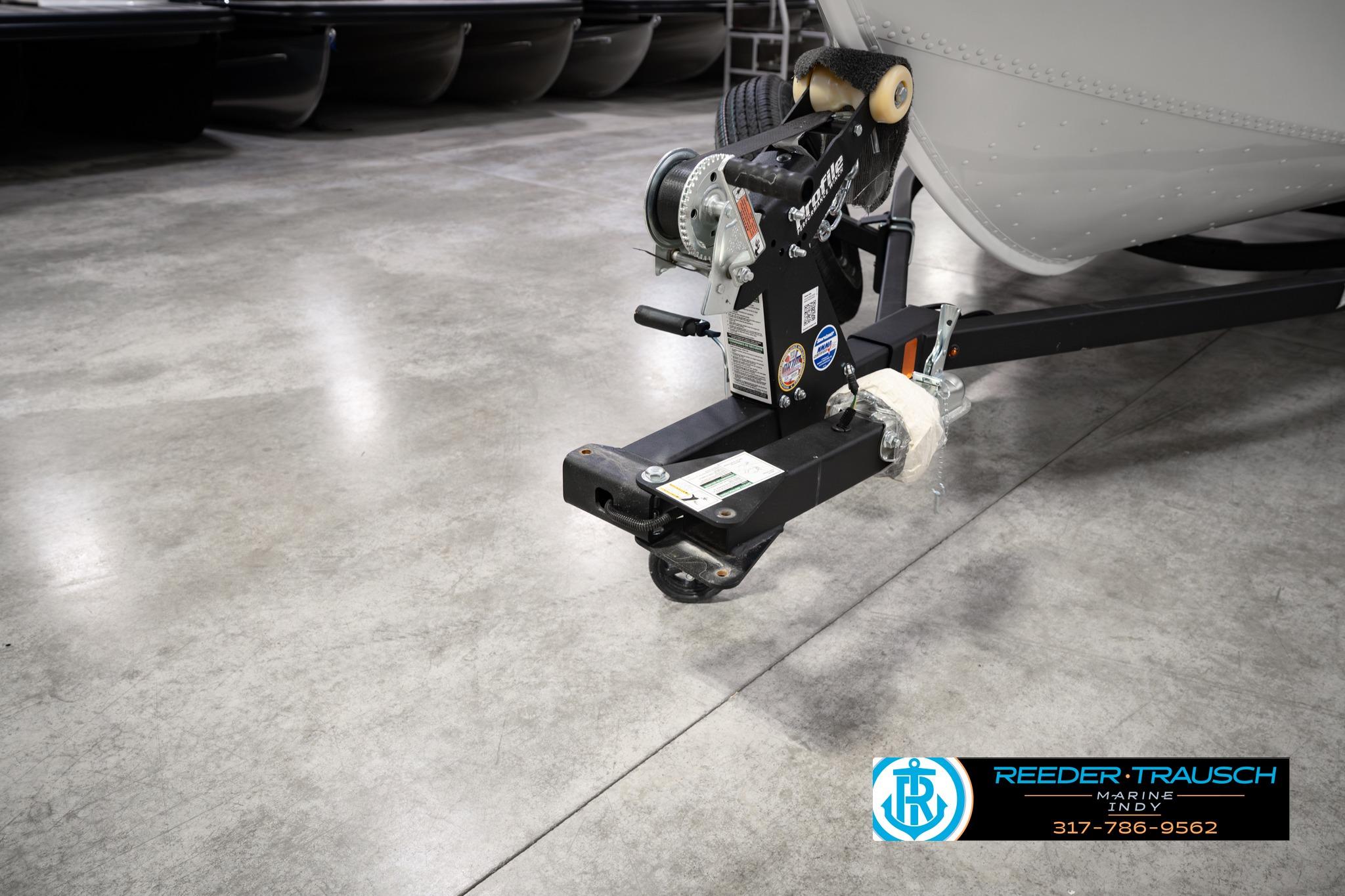 Trailer hitch of 2026 Lund 1650 Rebel XL SS boat in showroom.
