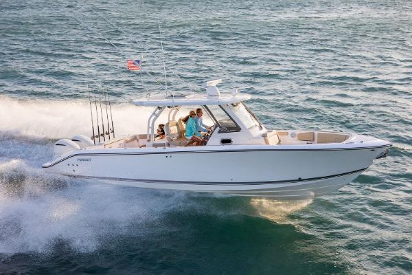 Manufacturer Provided Image: 2023 Pursuit S 328 Sport boat cruising on open water.