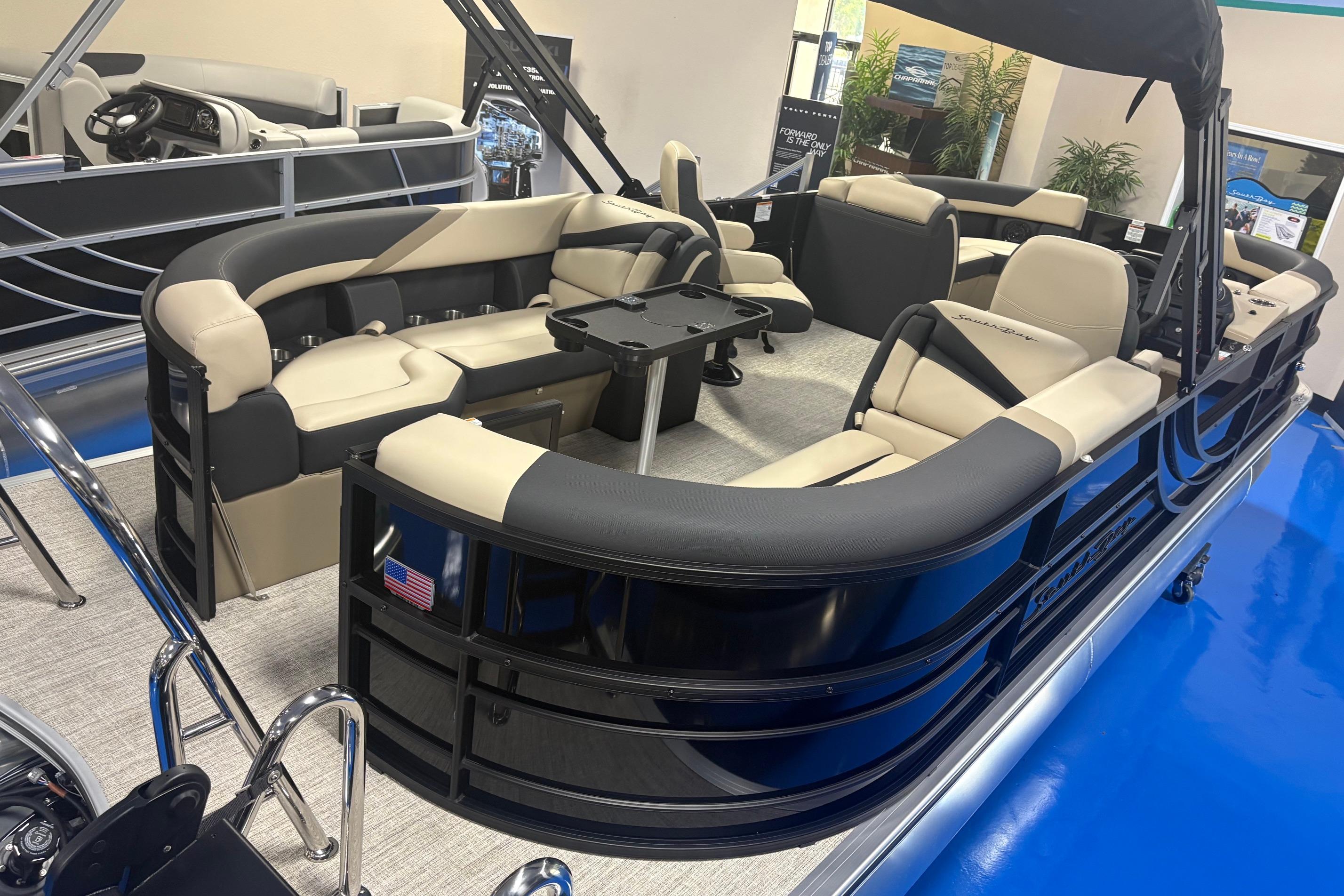 2026 South Bay S224RS pontoon boat with luxurious seating and modern design.